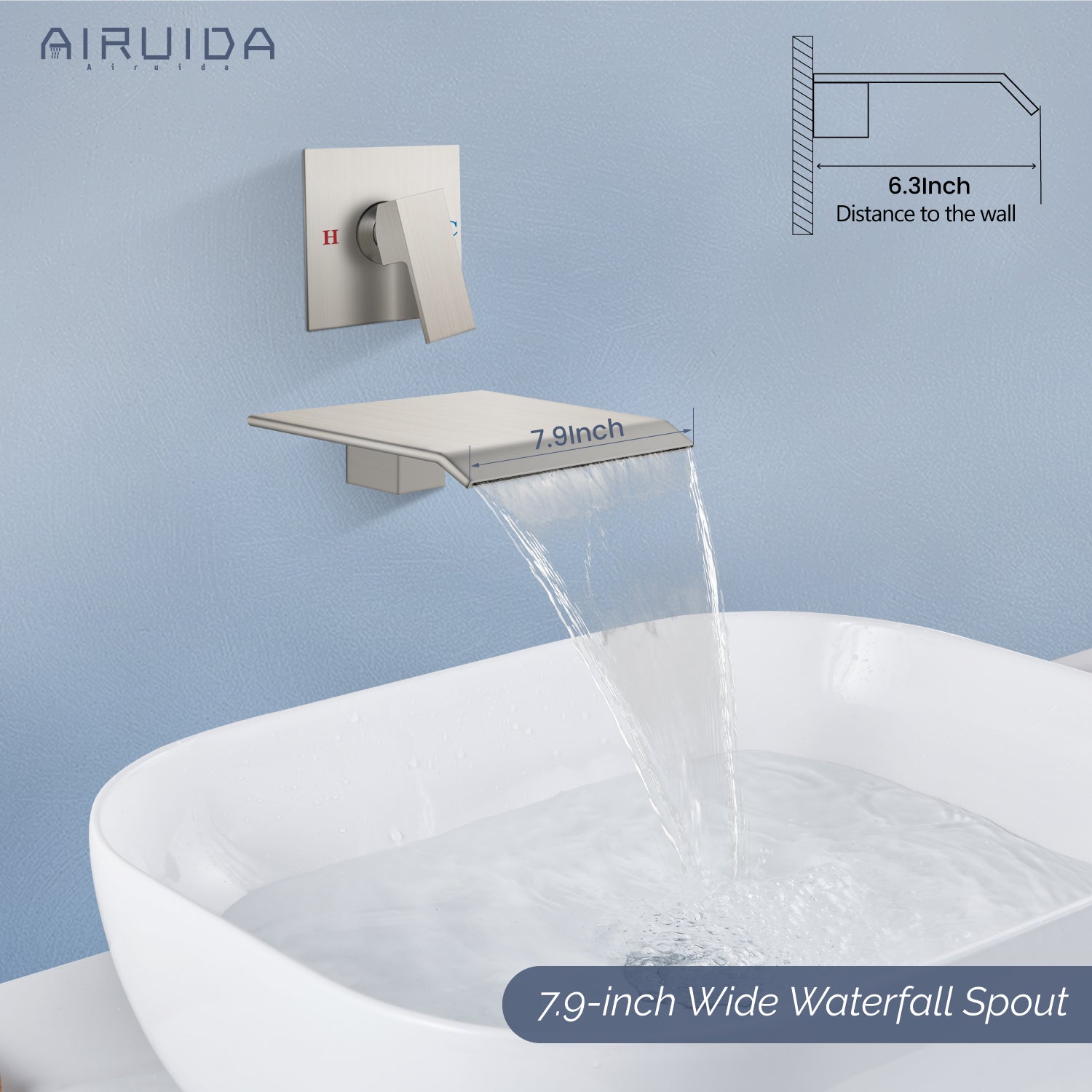 Airuida Waterfall Bathtub Faucet Set Wall Mount Tub Filler Tub Spout Shower Faucet Set with Solid Brass Rough-in Valve Trim Kit