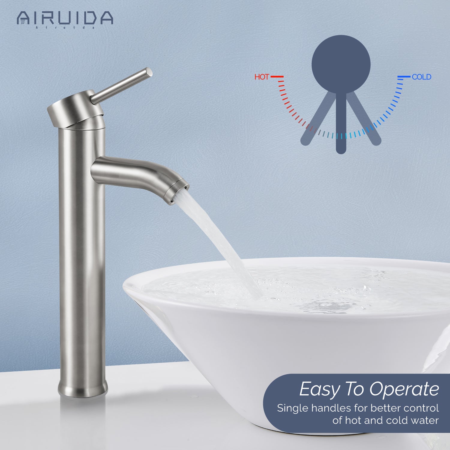 Airuida Vessel Bowl Sink Faucet Bathroom Single Handle Single Hole Deck Mount Stainless Steel Tall Bathroom Faucet with Pop Up Drain Sink Faucet Lavatory Vanity