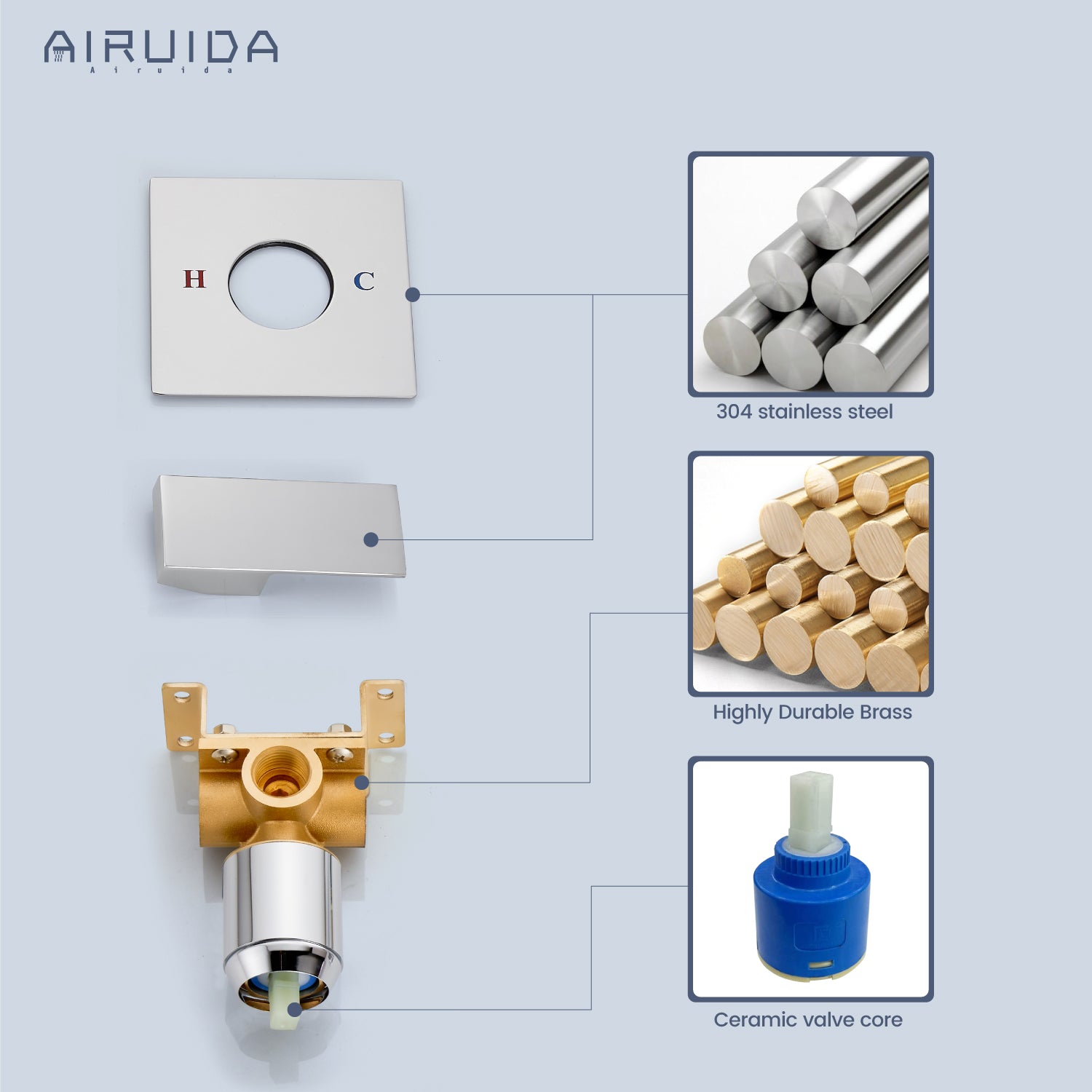 Airuida Single-Function Shower Handle Valve Trim Kit Shower Valves Wall Mount Brass Faucet Shower Rough-In Valve Bathroom Trim Kit Single Handle Tub Shower Valve Mixer