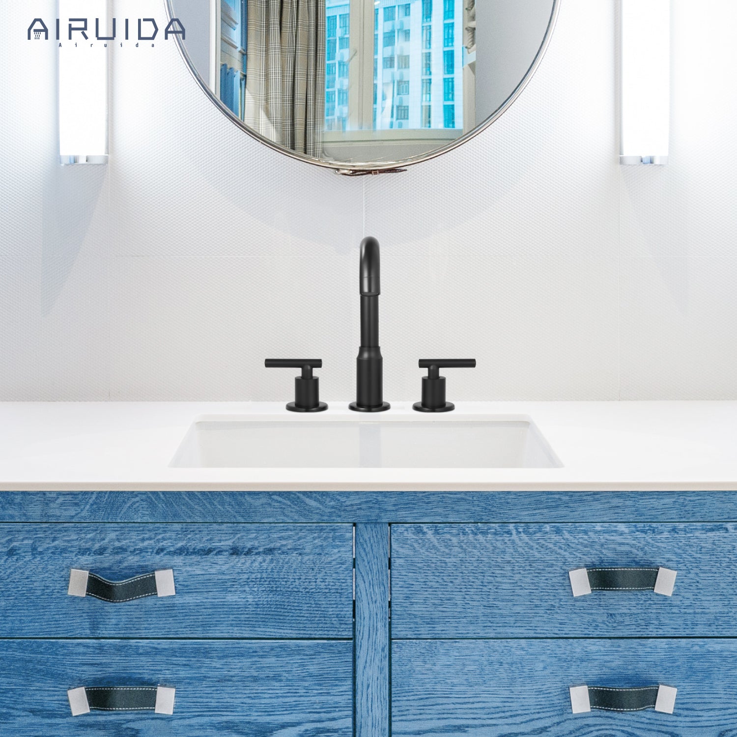 Airuida 8 Inch Widespread Bathroom Sink Faucet 2 Handles 3 Holes 360 Degree Swivel Spout Stainless Steel Lavatory Vanity Faucets Bathroom Faucets