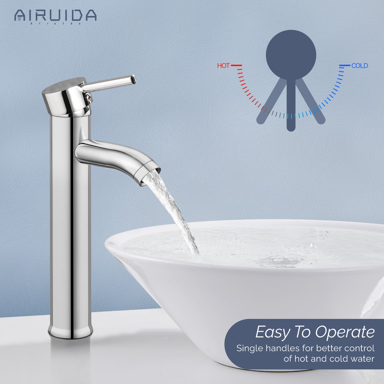 Airuida Vessel Bowl Sink Faucet Bathroom Single Handle Single Hole Deck Mount Stainless Steel Tall Bathroom Faucet with Pop Up Drain Sink Faucet Lavatory Vanity