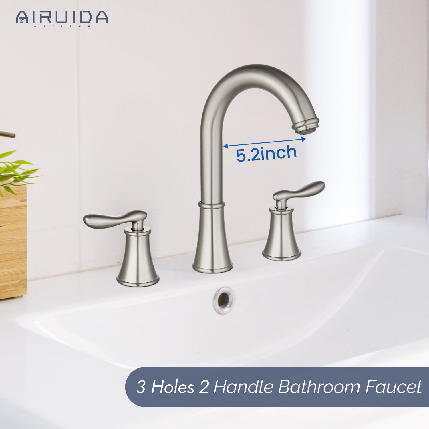 Airuida 8 Inch Widespread Bathroom Sink Faucet 2 Handles 3 Holes 360 Degree Swivel Spout Stainless Steel Lavatory Vanity Faucets Bathroom Faucets