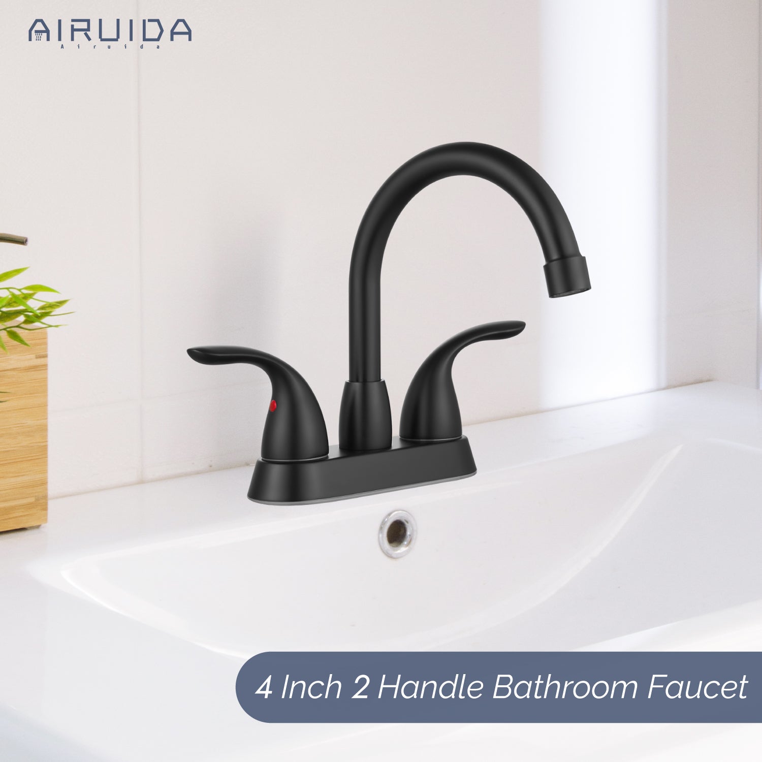 Airuida Bathroom Faucet 4 inch Centerset Two Handle Bathroom Sink Faucet 360°Swivel Spout Bathroom Faucet with Supply Hoses and Pop Up Drain Deck Mount