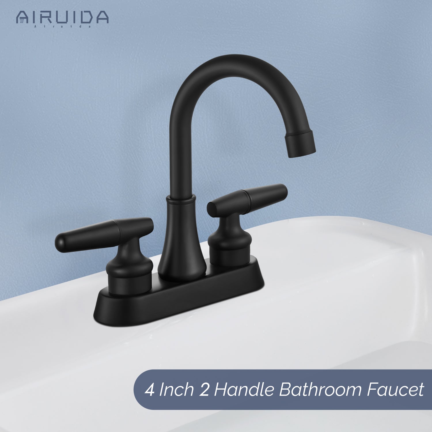 Airuida Bathroom Faucet 4 inch Centerset Two Handle Bathroom Sink Faucet 360°Swivel Spout Bathroom Faucet with Supply Hoses and Pop Up Drain Deck Mount