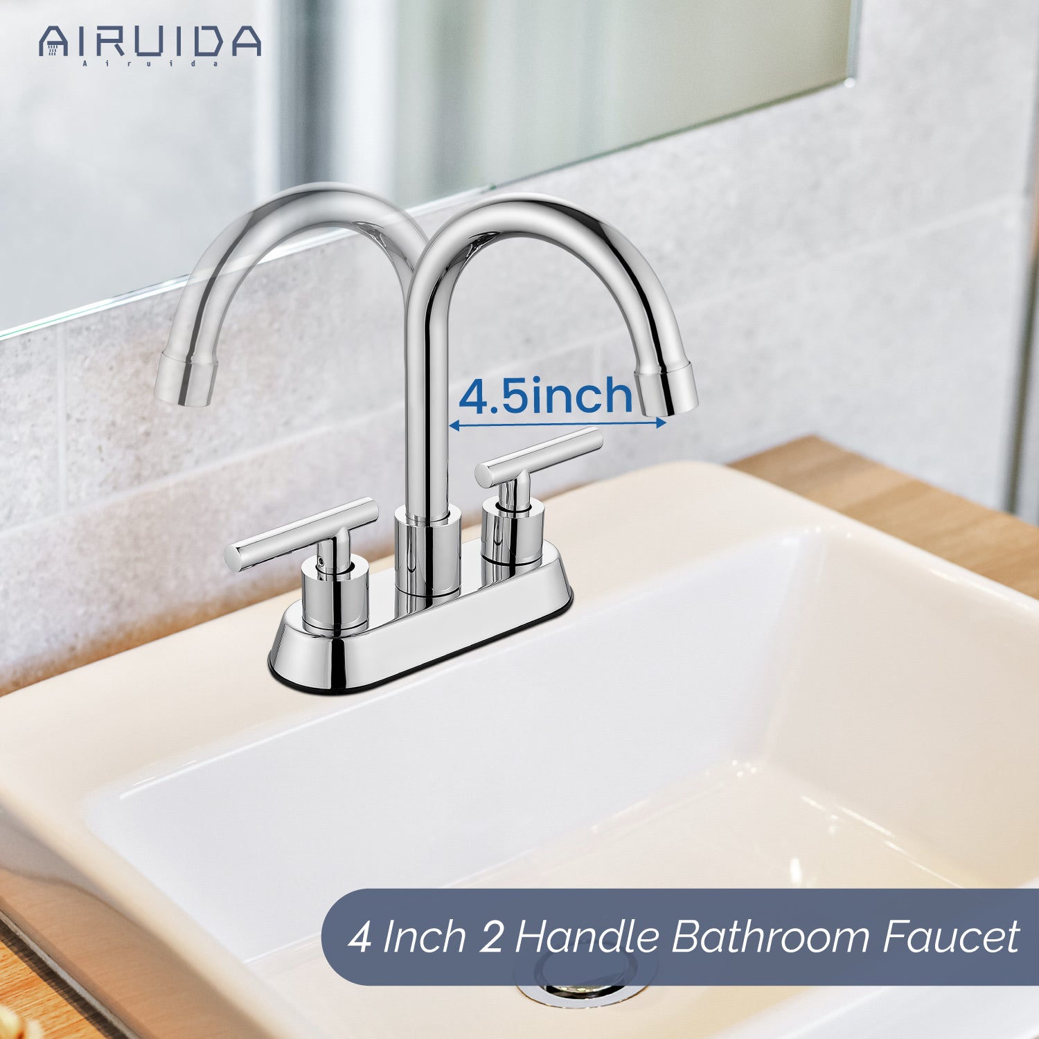 Airuida Bathroom Faucet 4 inch Centerset Two Handle Bathroom Sink Faucet 360°Swivel Spout Bathroom Faucet with Supply Hoses and Pop Up Drain Deck Mount