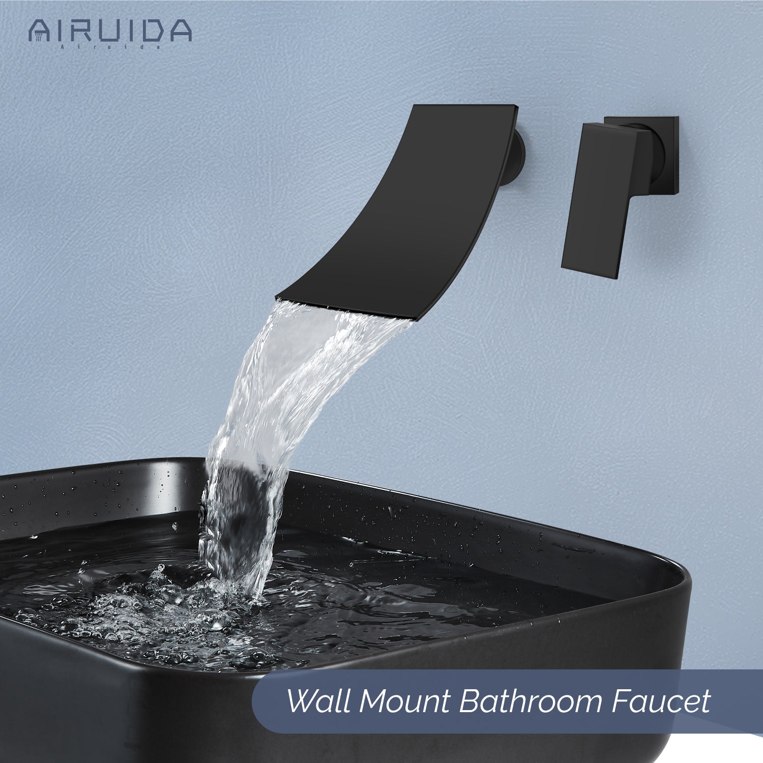 Airuida Wall Mount Wall Mount Bathtub Faucet, Tub Filler with Waterfall Tub Spout, Single Handle Bathroom Mixer Tap Brass Rough-in Valve Included