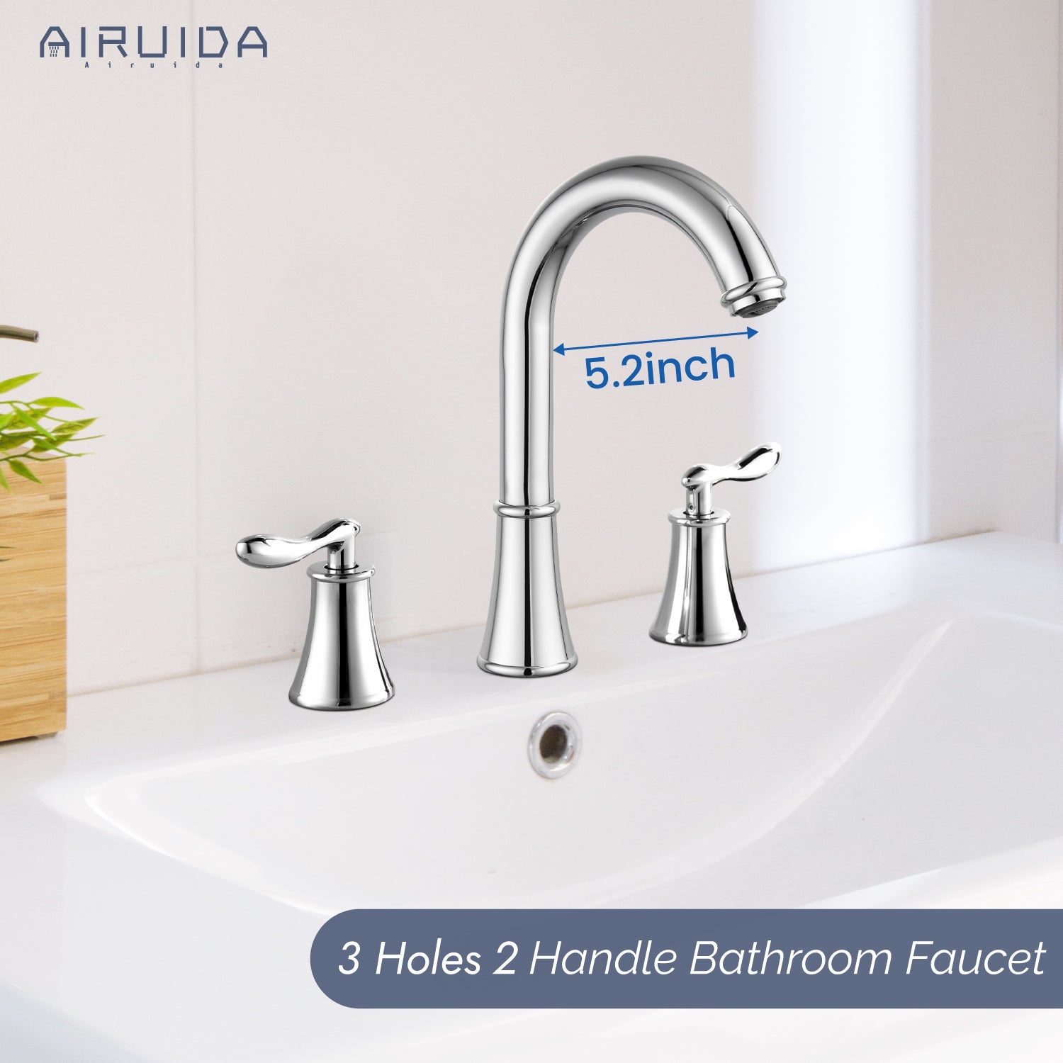 Airuida 8 Inch Widespread Bathroom Sink Faucet 2 Handles 3 Holes 360 Degree Swivel Spout Stainless Steel Lavatory Vanity Faucets Bathroom Faucets