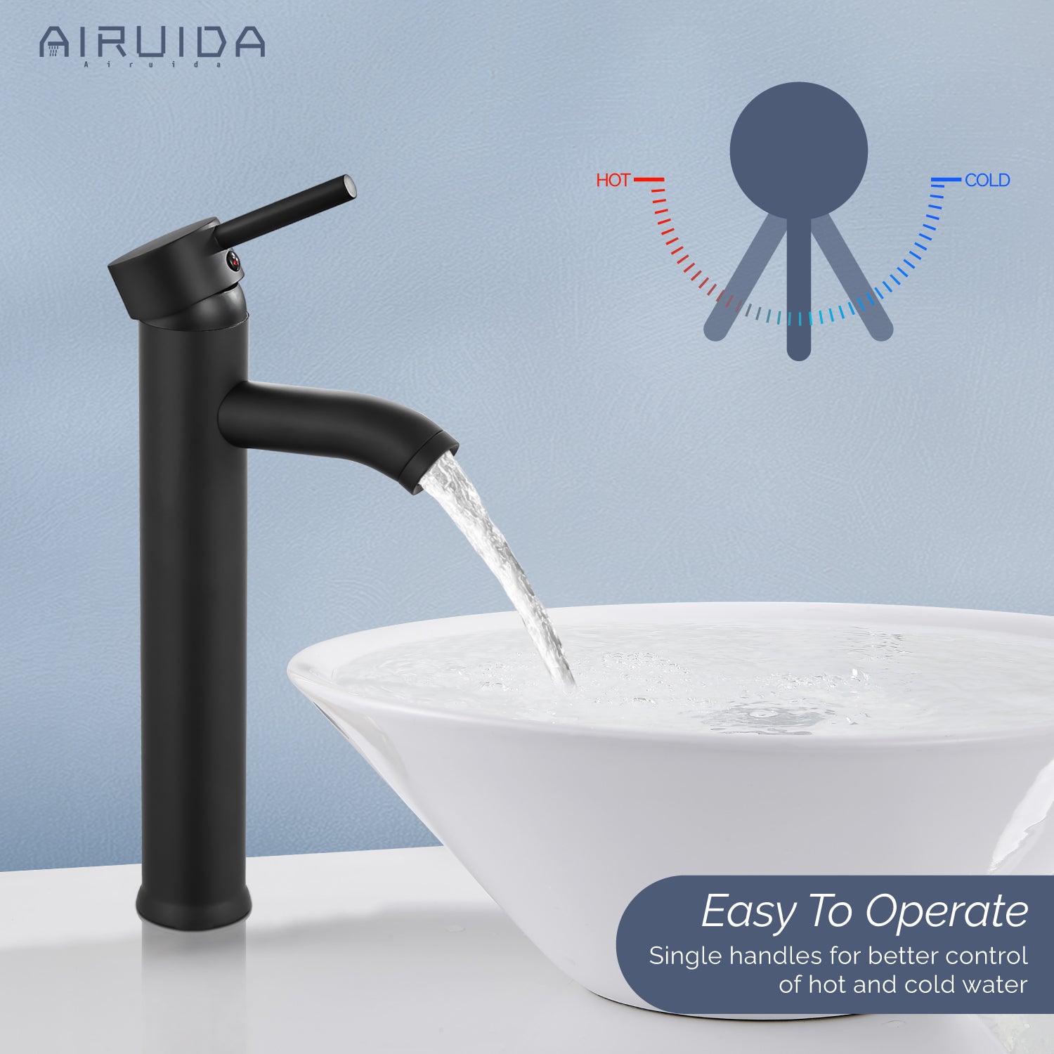 Airuida Vessel Bowl Sink Faucet Bathroom Single Handle Single Hole Deck Mount Stainless Steel Tall Bathroom Faucet with Pop Up Drain Sink Faucet Lavatory Vanity