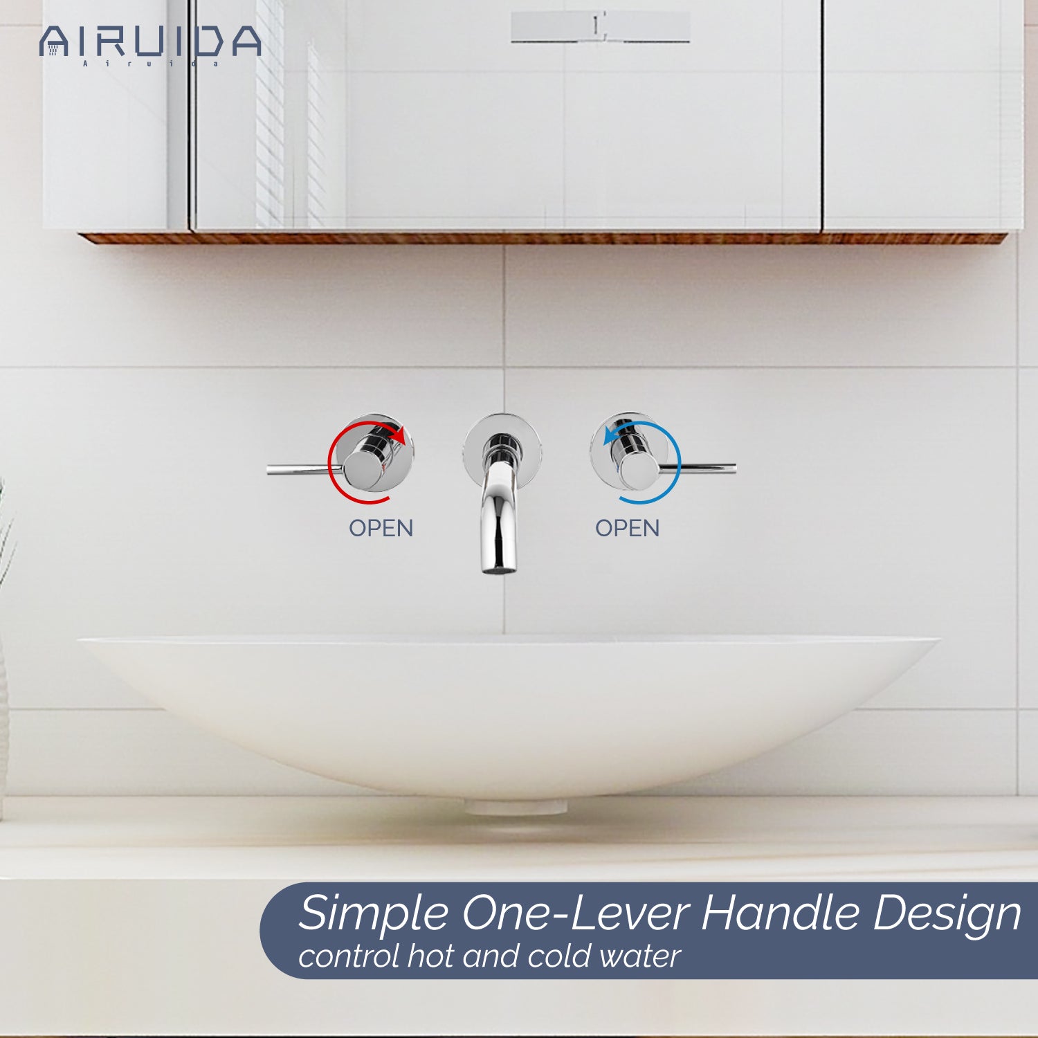 Airuida Wall Mount Bathroom Faucet Solid Brass Widespread Bathroom 360 Swivel Spout Sink Faucet Double Handles Lavatory Basin Sink Mixing Faucet with Rough in Valve