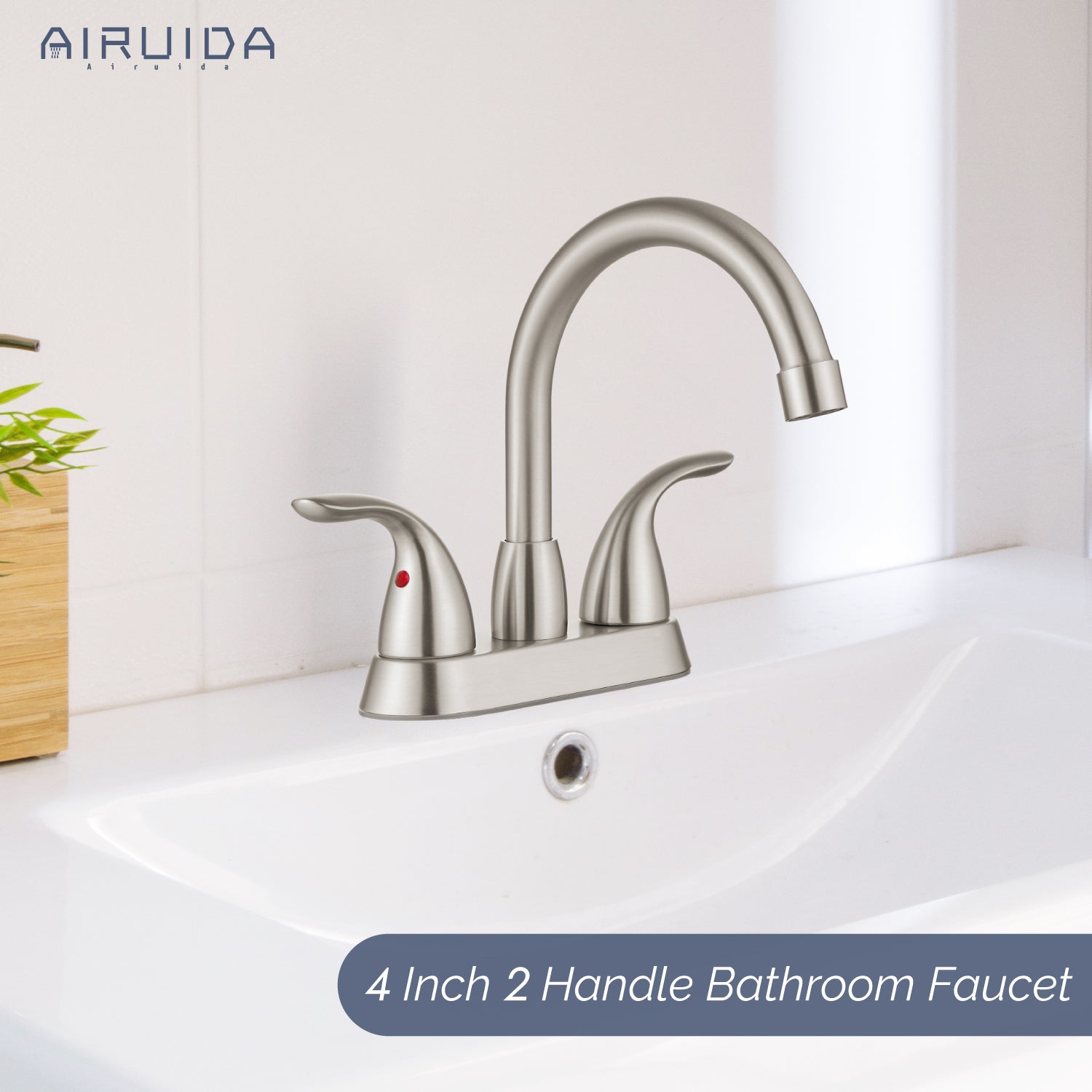 Airuida Bathroom Faucet 4 inch Centerset Two Handle Bathroom Sink Faucet 360°Swivel Spout Bathroom Faucet with Supply Hoses and Pop Up Drain Deck Mount