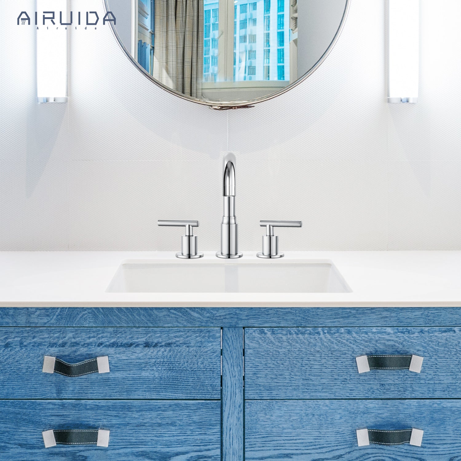 Airuida 8 Inch Widespread Bathroom Sink Faucet 2 Handles 3 Holes 360 Degree Swivel Spout Stainless Steel Lavatory Vanity Faucets Bathroom Faucets