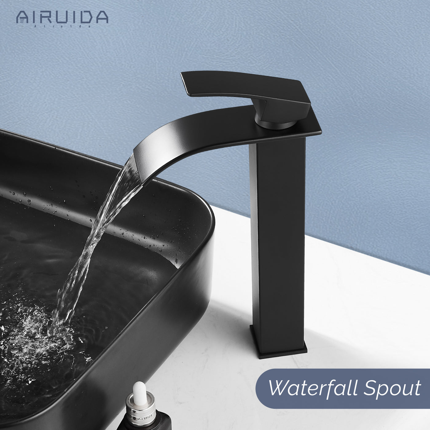Airuida Vessel Sink Faucet Tall Waterfall Bathroom Faucet, Single Hand