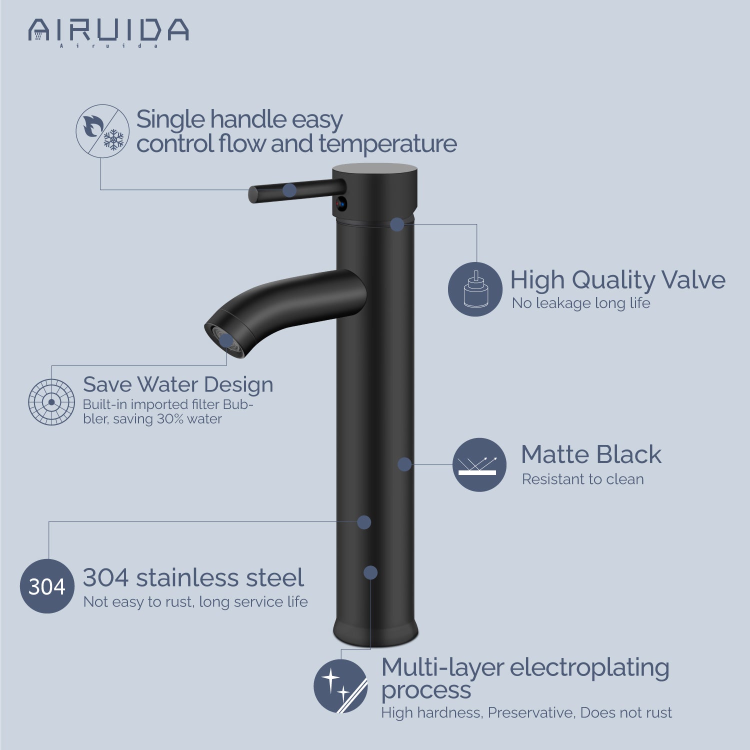 Airuida Single Hole Bathroom Bowl Vanity Faucets Single Handle Tall Bathroom Mixer Tap Stainless Steel Deck Mount with Circular Spout Bowl Vessel Sink Faucet