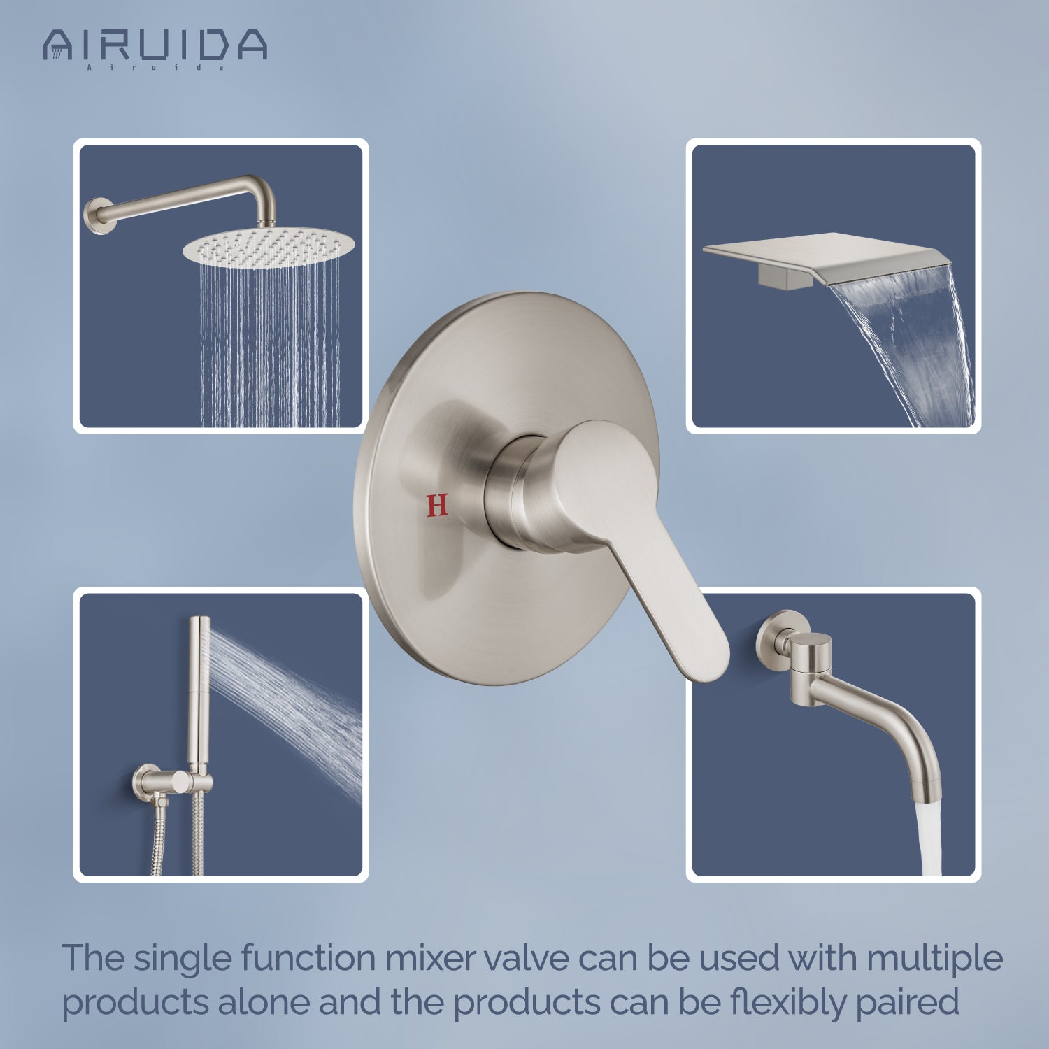 Airuida Single-Function Shower Handle Valve Trim Kit Shower Valves Wall Mount Brass Faucet Shower Rough-In Valve Bathroom Trim Kit Single Handle Tub Shower Valve Mixer