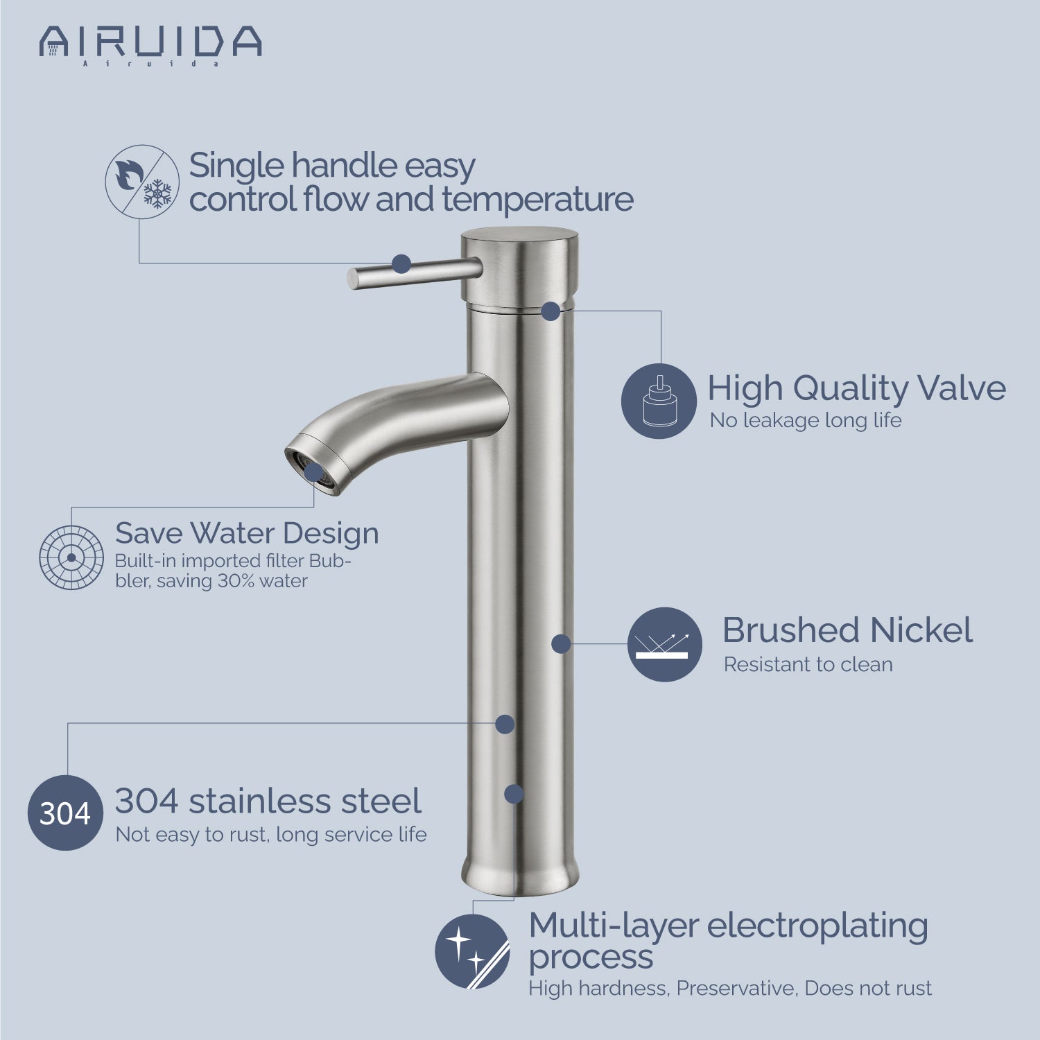 Airuida Vessel Bowl Sink Faucet Bathroom Single Handle Single Hole Deck Mount Stainless Steel Tall Bathroom Faucet with Pop Up Drain Sink Faucet Lavatory Vanity