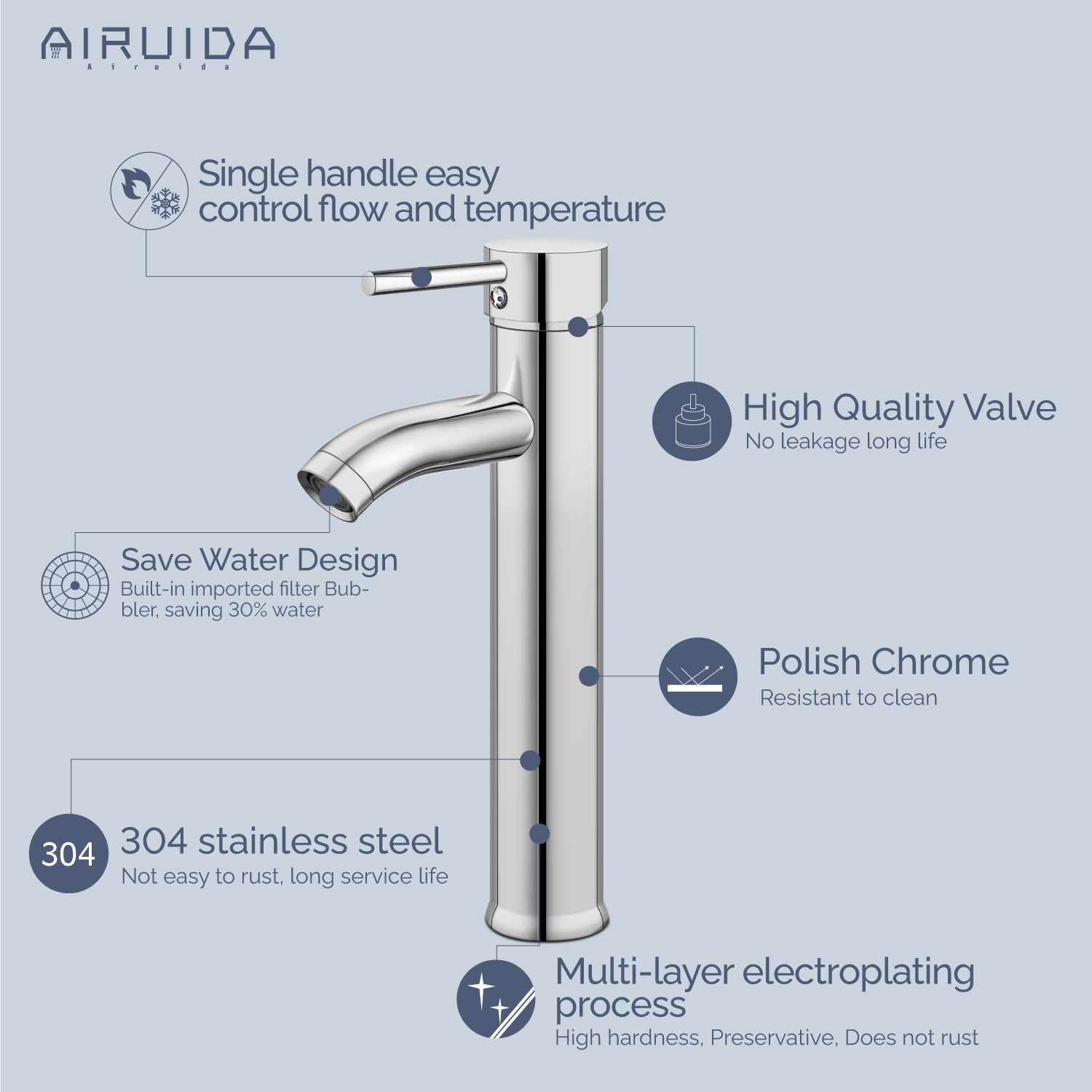 Airuida Vessel Bowl Sink Faucet Bathroom Single Handle Single Hole Deck Mount Stainless Steel Tall Bathroom Faucet with Pop Up Drain Sink Faucet Lavatory Vanity