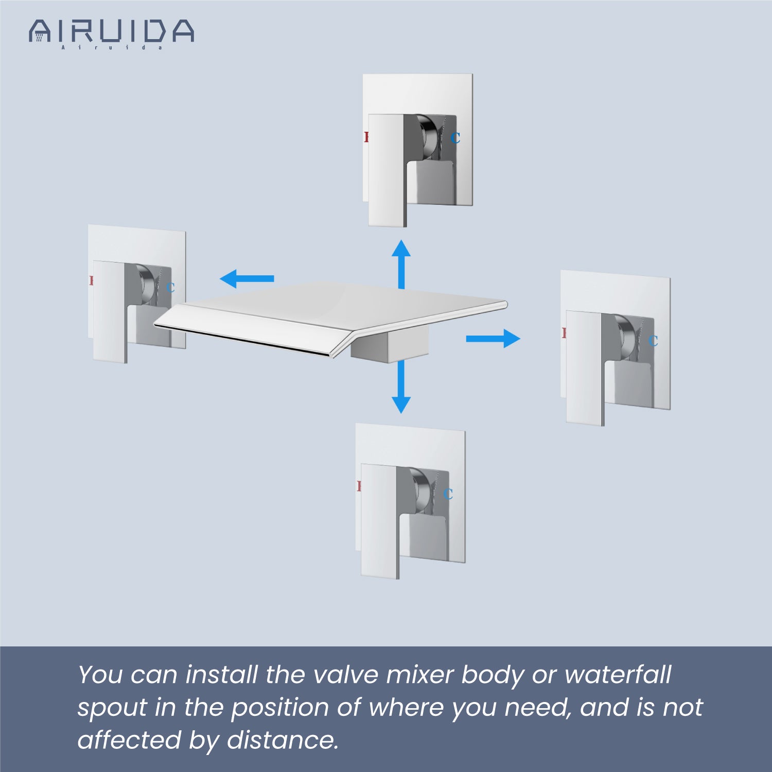 Airuida Waterfall Bathtub Faucet Set Wall Mount Tub Filler Tub Spout Shower Faucet Set with Solid Brass Rough-in Valve Trim Kit
