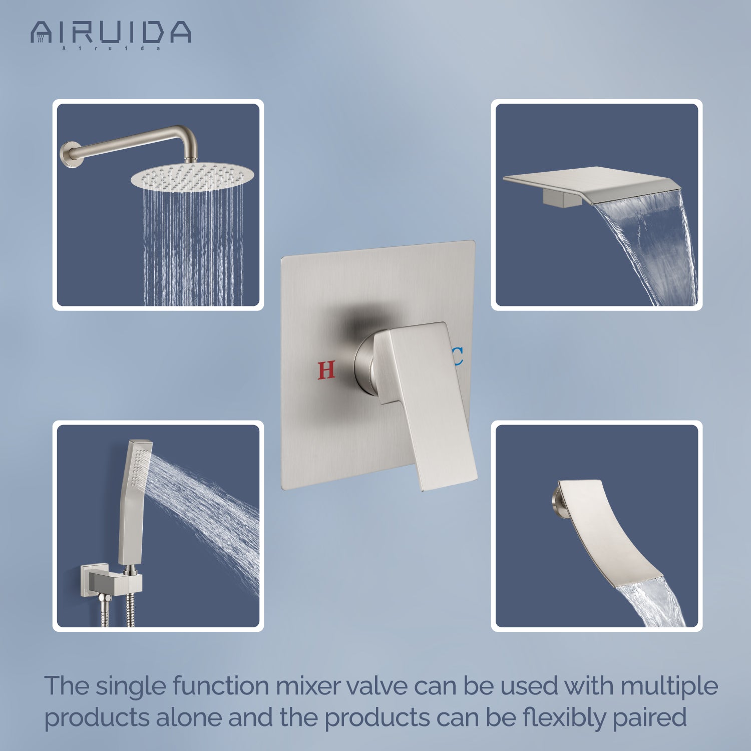 Airuida Single-Function Shower Handle Valve Trim Kit Shower Valves Wall Mount Brass Faucet Shower Rough-In Valve Bathroom Trim Kit Single Handle Tub Shower Valve Mixer