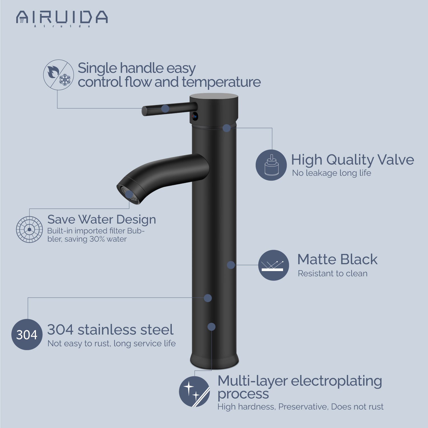 Airuida Vessel Bowl Sink Faucet Bathroom Single Handle Single Hole Deck Mount Stainless Steel Tall Bathroom Faucet with Pop Up Drain Sink Faucet Lavatory Vanity