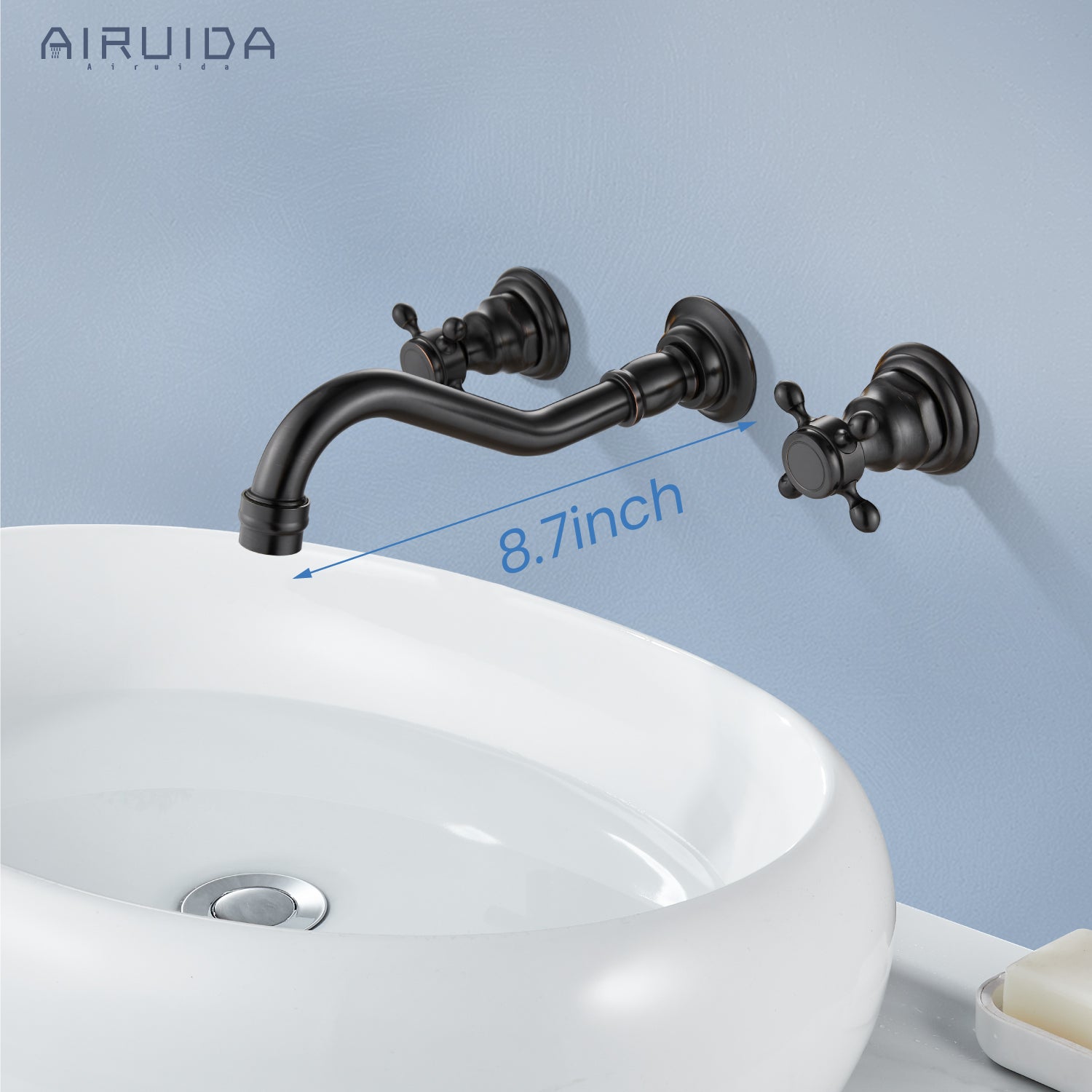 Airuida Wall Mount Faucet, Widespread Wall Mount Bathroom Sink Faucet, 360 Swivel Spout 2 Cross Knobs Handles 3 Holes Lavatory Basin Sink Mixing Faucet with Rough in Valve