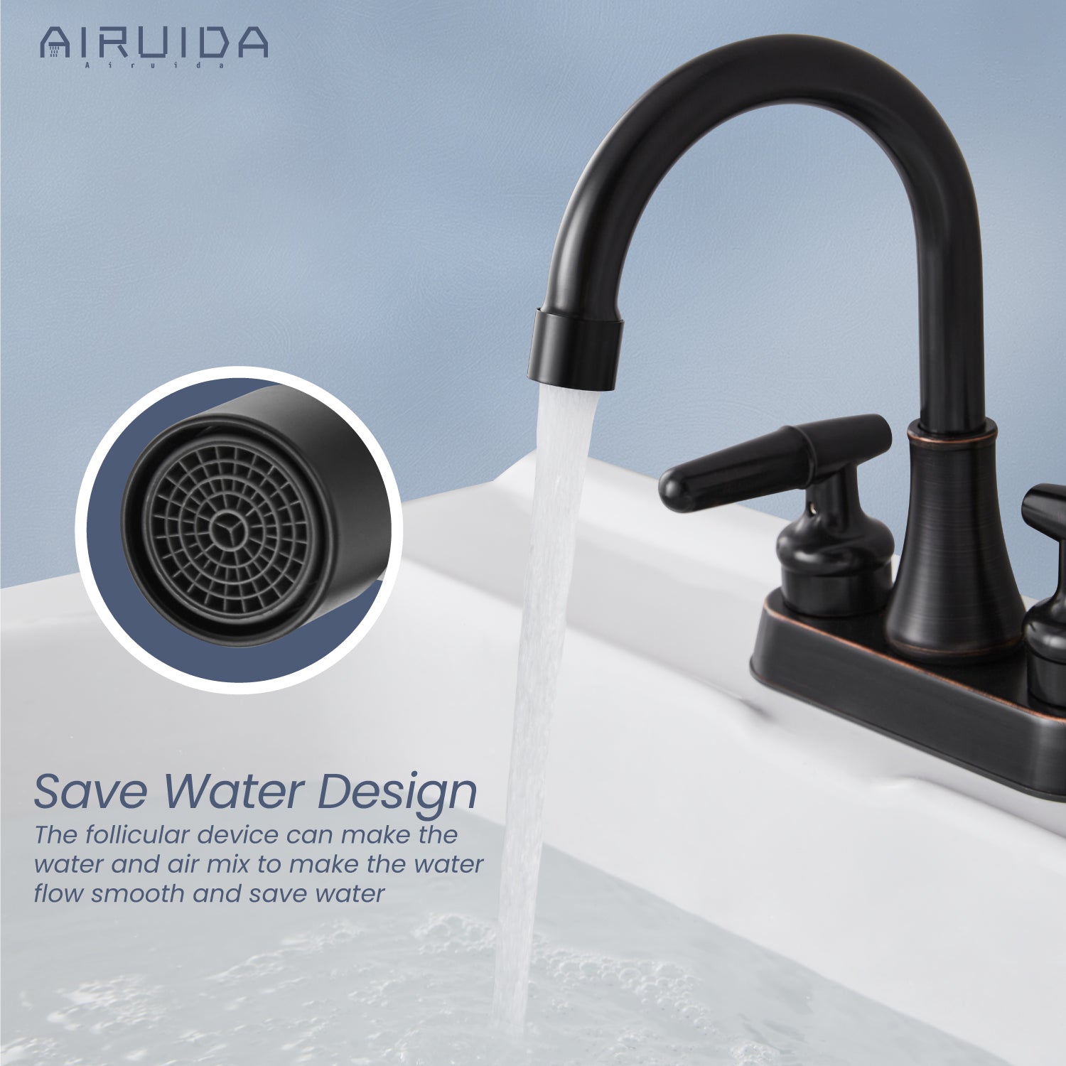 Airuida Bathroom Faucet 4 inch Centerset Two Handle Bathroom Sink Faucet 360°Swivel Spout Bathroom Faucet with Supply Hoses and Pop Up Drain Deck Mount