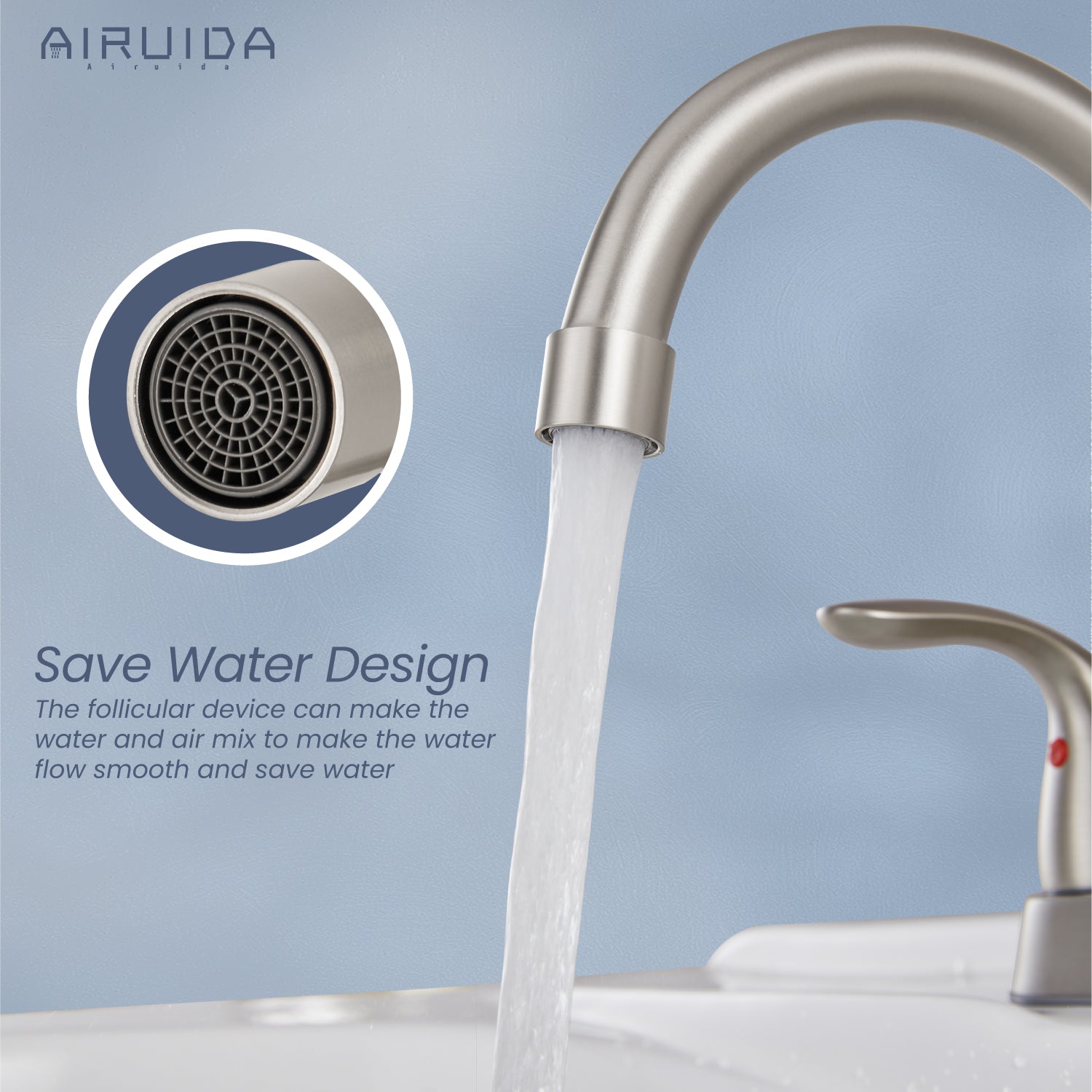 Airuida Bathroom Faucet 4 inch Centerset Two Handle Bathroom Sink Faucet 360°Swivel Spout Bathroom Faucet with Supply Hoses and Pop Up Drain Deck Mount