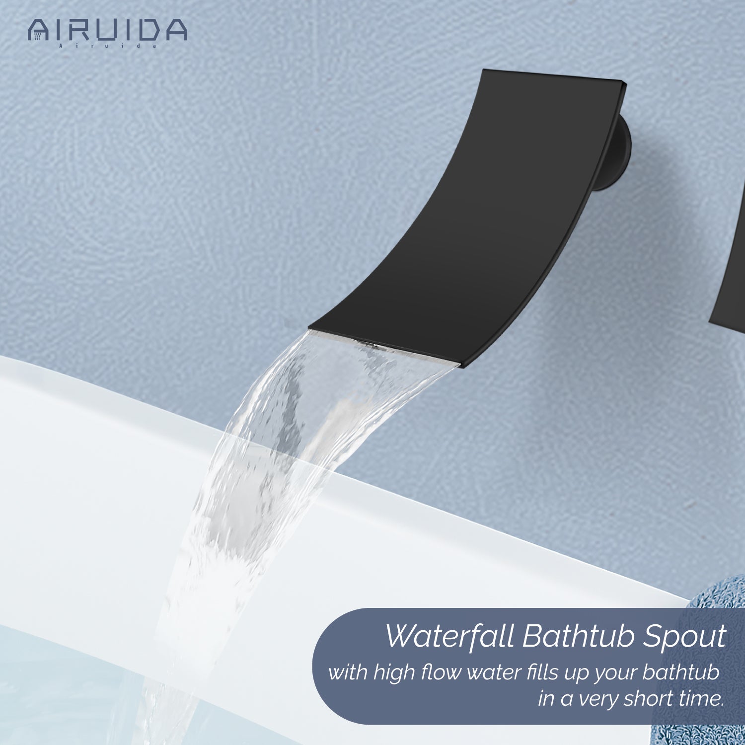 Airuida Wall Mount Wall Mount Bathtub Faucet, Tub Filler with Waterfall Tub Spout, Single Handle Bathroom Mixer Tap Brass Rough-in Valve Included