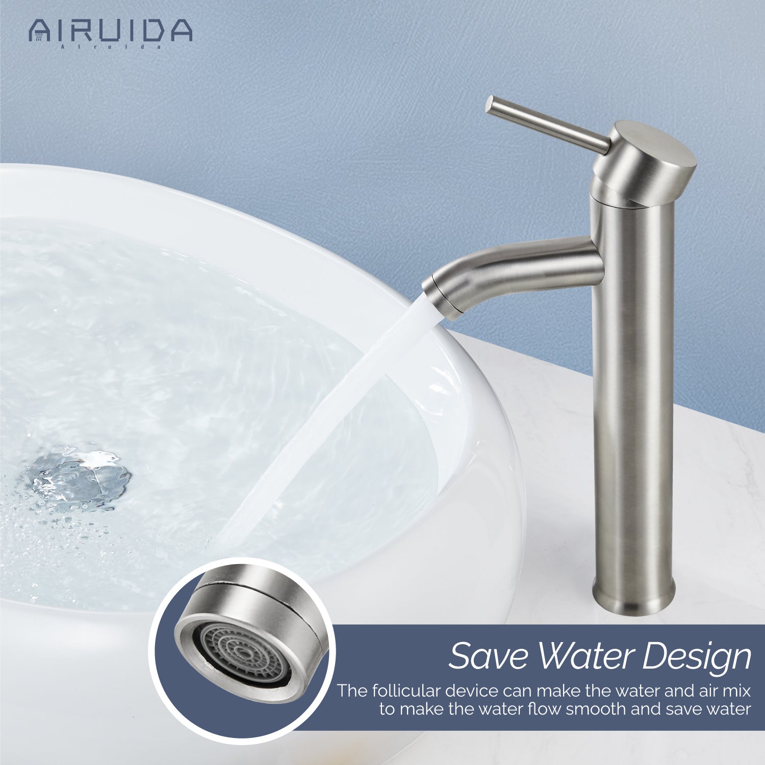 Airuida Vessel Bowl Sink Faucet Bathroom Single Handle Single Hole Deck Mount Stainless Steel Tall Bathroom Faucet with Pop Up Drain Sink Faucet Lavatory Vanity