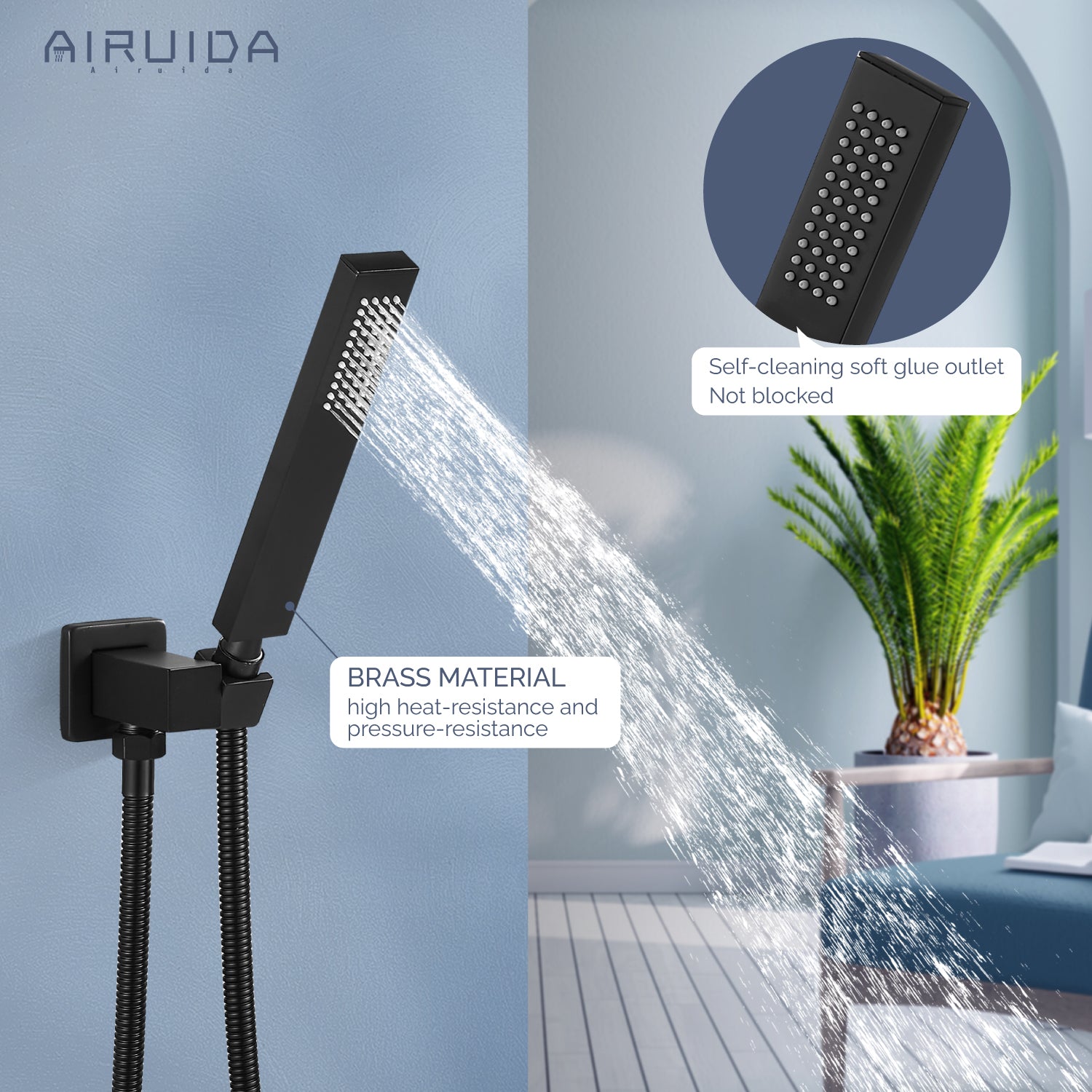 Airuida Matte Black 12 Inch Ceiling Mount Rain Shower Head with Handheld Shower Faucet Rough-in Valve SUS304 Shower Head Body Spray Jets Brass Shower Handheld Rain Mixer Shower System Set