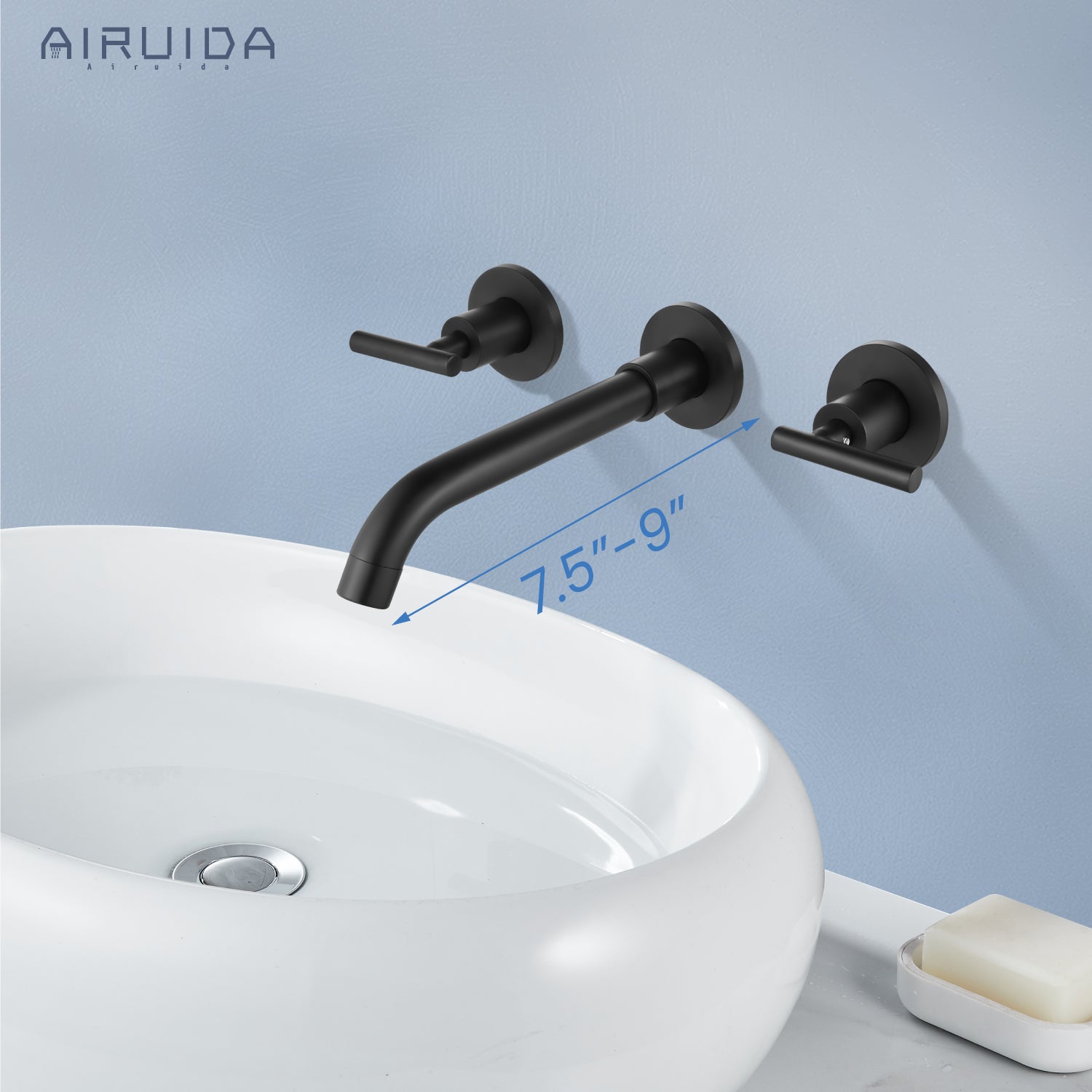 Airuida Wall Mount Bathroom Faucet Solid Brass Widespread Bathroom 360 Swivel Spout Sink Faucet Double Handles Lavatory Basin Sink Mixing Faucet with Rough in Valve