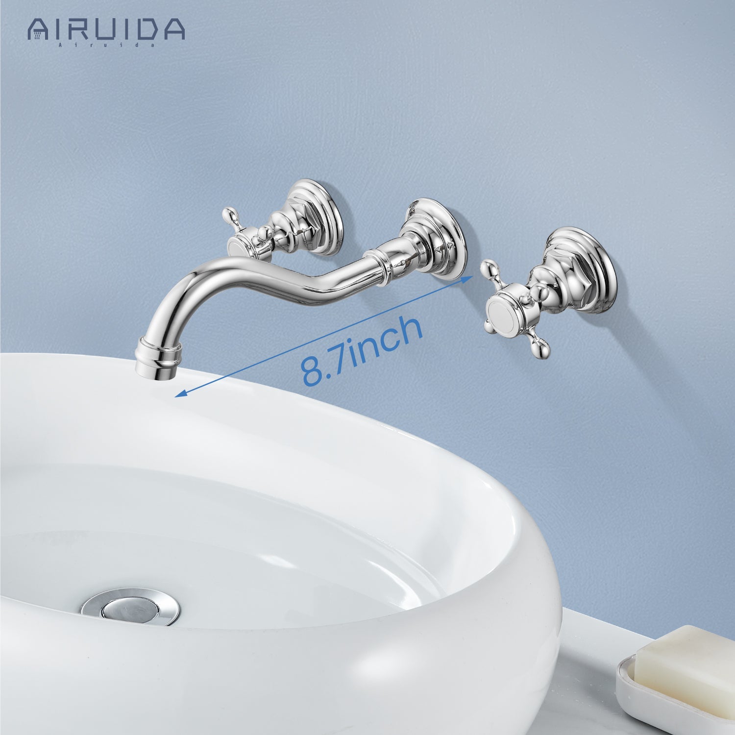 Airuida Wall Mount Faucet, Widespread Wall Mount Bathroom Sink Faucet, 360 Swivel Spout 2 Cross Knobs Handles 3 Holes Lavatory Basin Sink Mixing Faucet with Rough in Valve