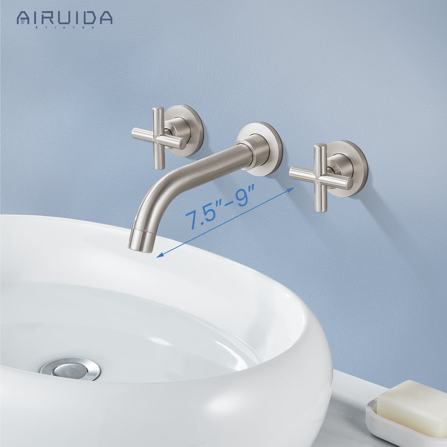 Airuida Wall Mount Bathroom Faucet Solid Brass Widespread Bathroom 360 Swivel Spout Sink Faucet Double Handles Lavatory Basin Sink Mixing Faucet with Rough in Valve