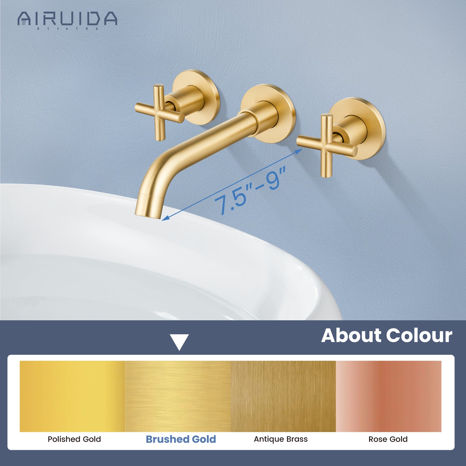 Airuida Wall Mount Bathroom Faucet Solid Brass Widespread Bathroom 360 Swivel Spout Sink Faucet Double Handles Lavatory Basin Sink Mixing Faucet with Rough in Valve