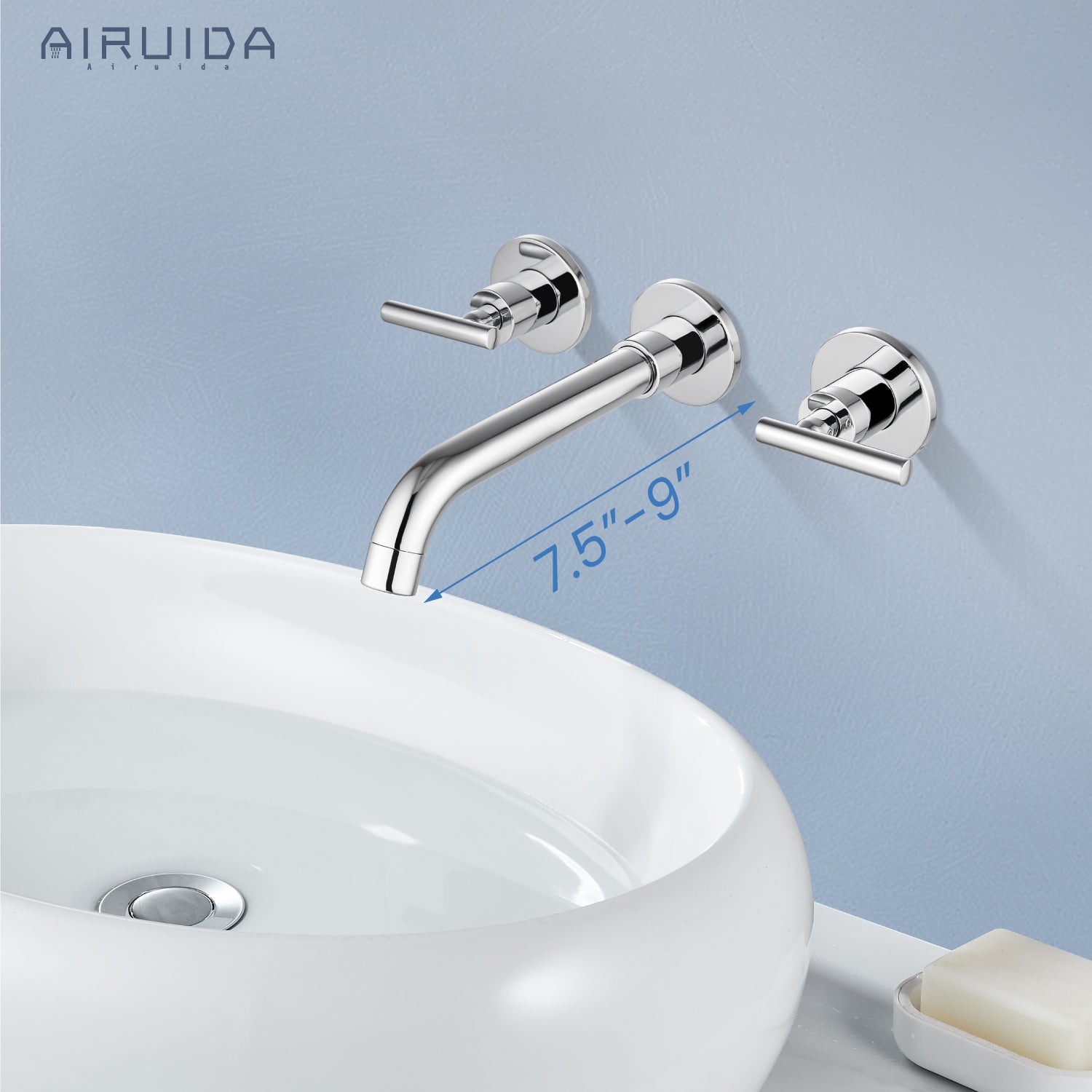 Airuida Wall Mount Bathroom Faucet Solid Brass Widespread Bathroom 360 Swivel Spout Sink Faucet Double Handles Lavatory Basin Sink Mixing Faucet with Rough in Valve