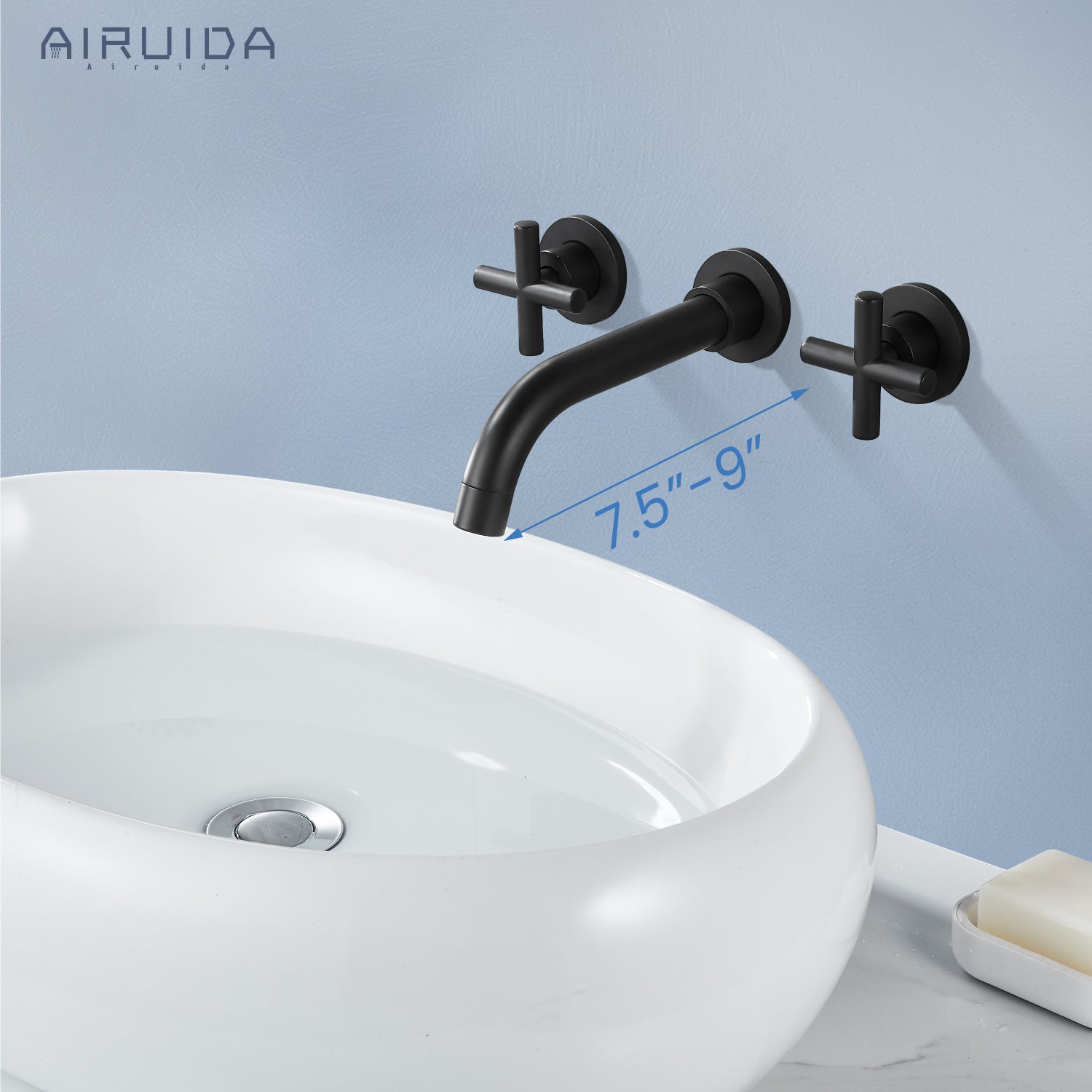 Airuida Wall Mount Bathroom Faucet Solid Brass Widespread Bathroom 360 Swivel Spout Sink Faucet Double Handles Lavatory Basin Sink Mixing Faucet with Rough in Valve