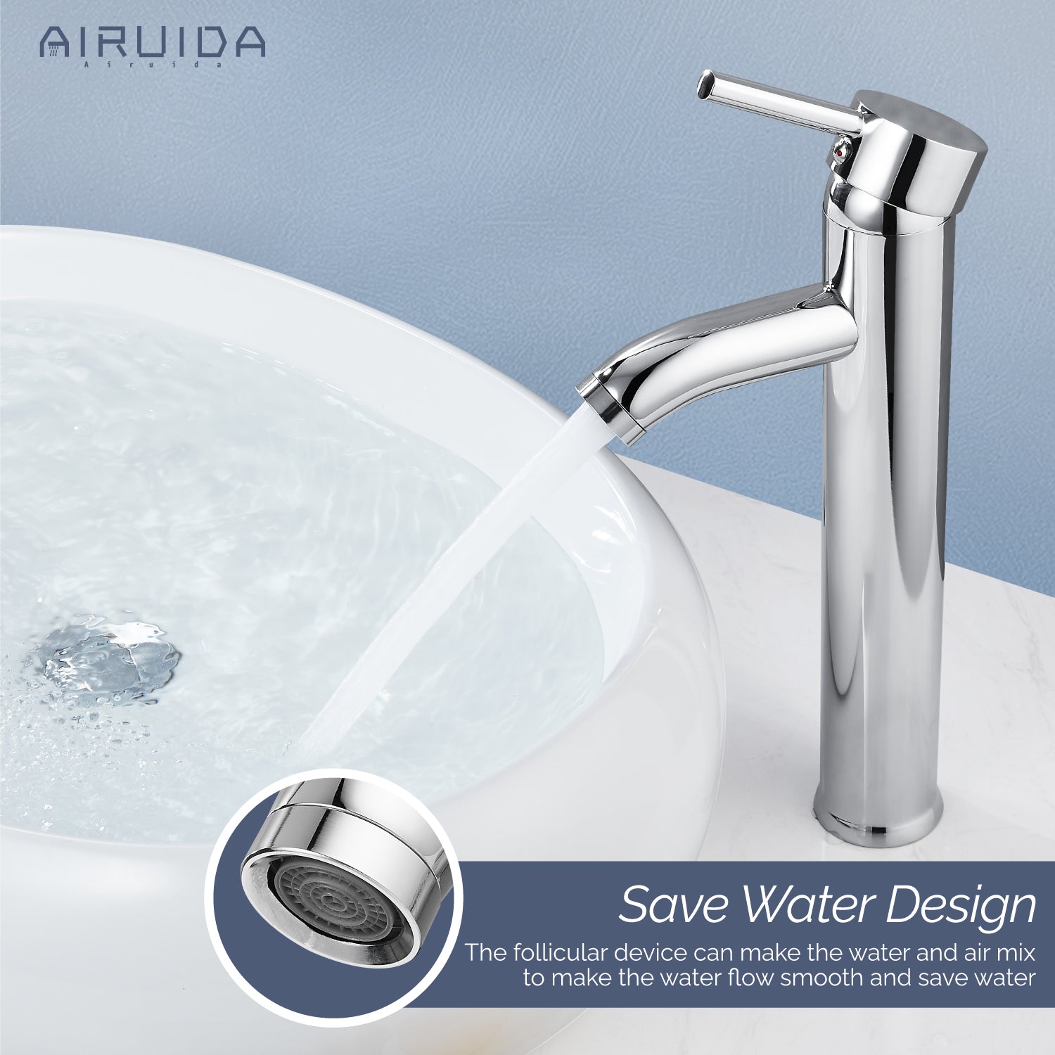 Airuida Vessel Bowl Sink Faucet Bathroom Single Handle Single Hole Deck Mount Stainless Steel Tall Bathroom Faucet with Pop Up Drain Sink Faucet Lavatory Vanity