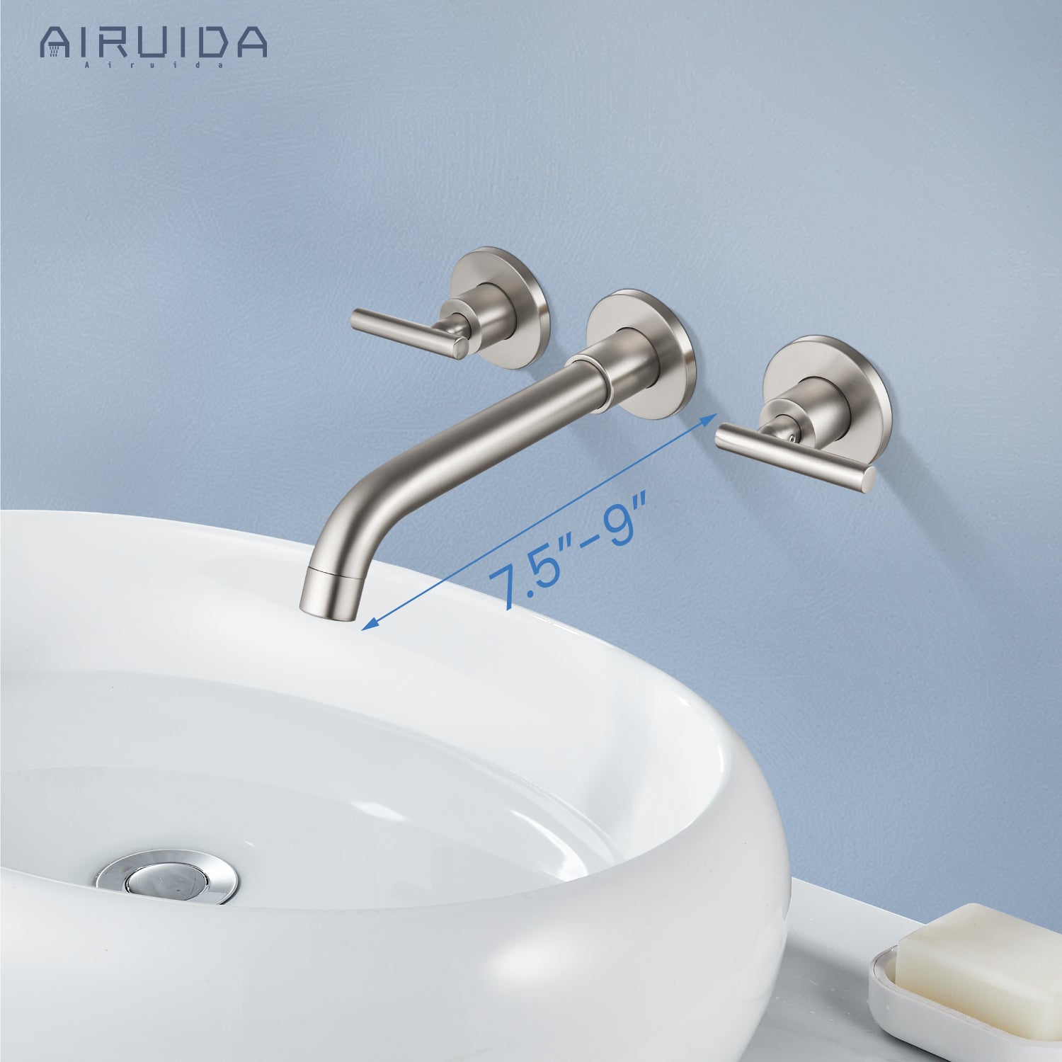 Airuida Wall Mount Bathroom Faucet Solid Brass Widespread Bathroom 360 Swivel Spout Sink Faucet Double Handles Lavatory Basin Sink Mixing Faucet with Rough in Valve