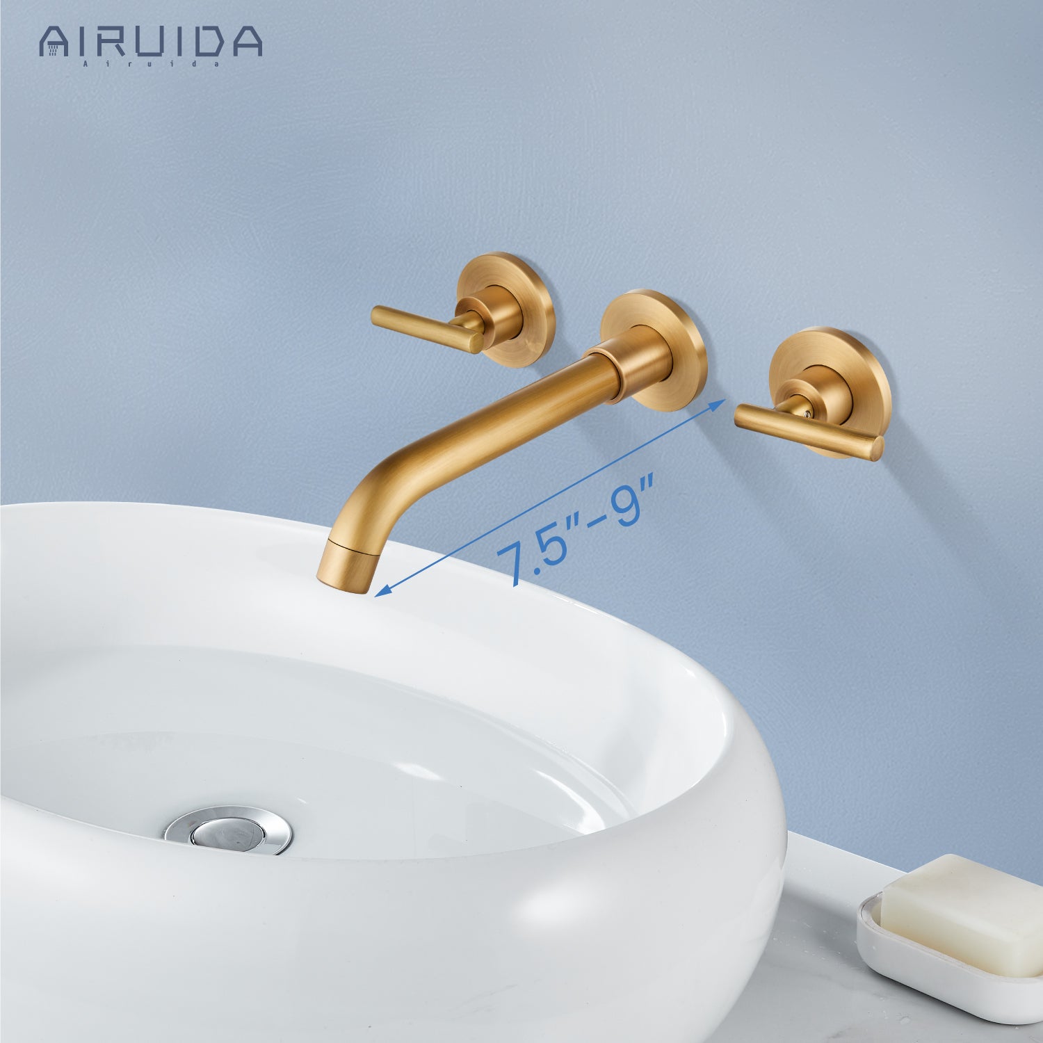 Airuida Wall Mount Bathroom Faucet Solid Brass Widespread Bathroom 360 Swivel Spout Sink Faucet Double Handles Lavatory Basin Sink Mixing Faucet with Rough in Valve