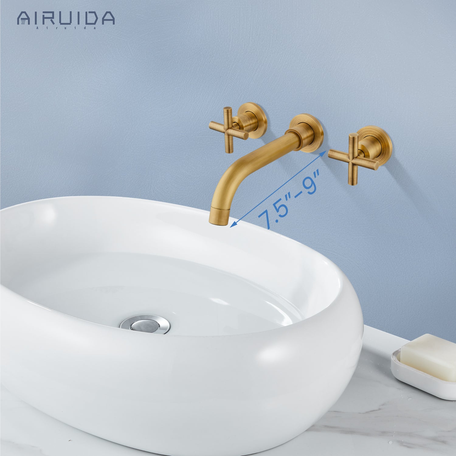 Airuida Wall Mount Bathroom Faucet Solid Brass Widespread Bathroom 360 Swivel Spout Sink Faucet Double Handles Lavatory Basin Sink Mixing Faucet with Rough in Valve