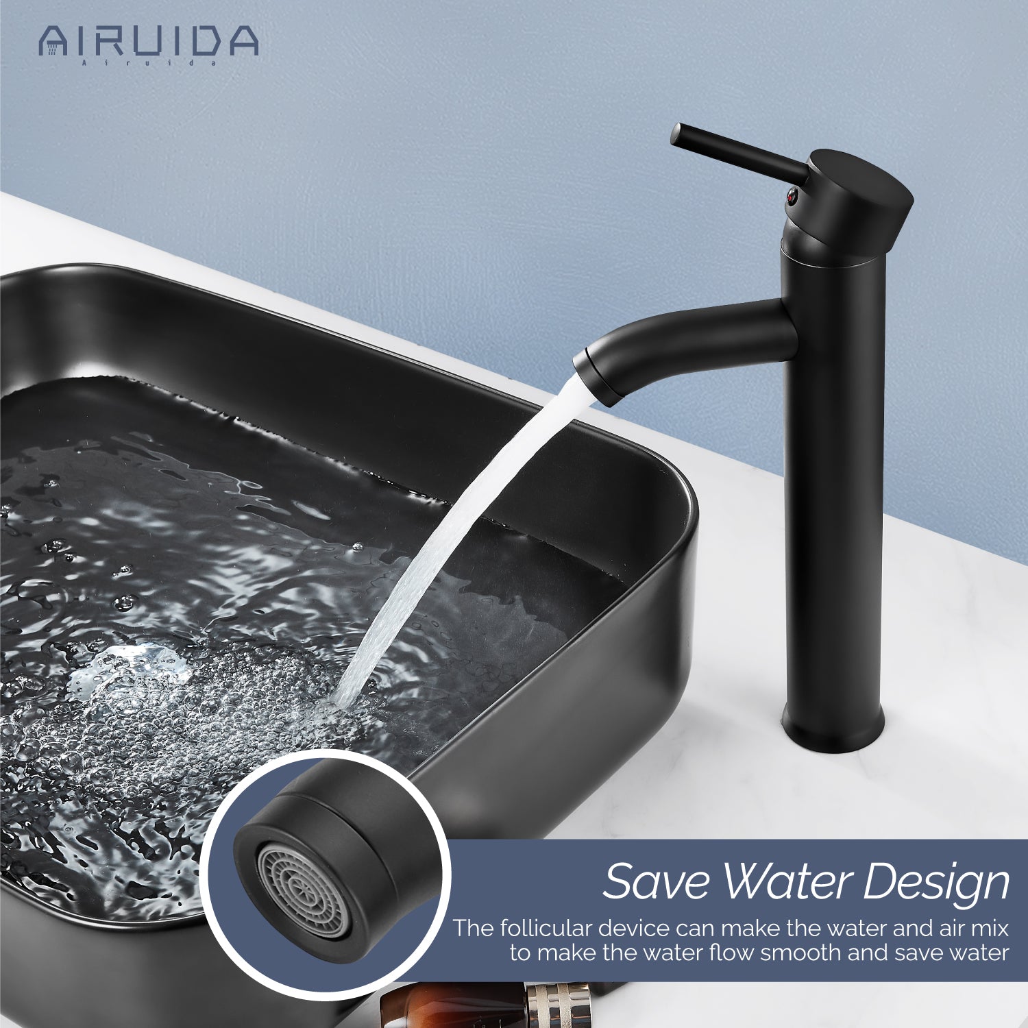 Airuida Vessel Bowl Sink Faucet Bathroom Single Handle Single Hole Deck Mount Stainless Steel Tall Bathroom Faucet with Pop Up Drain Sink Faucet Lavatory Vanity