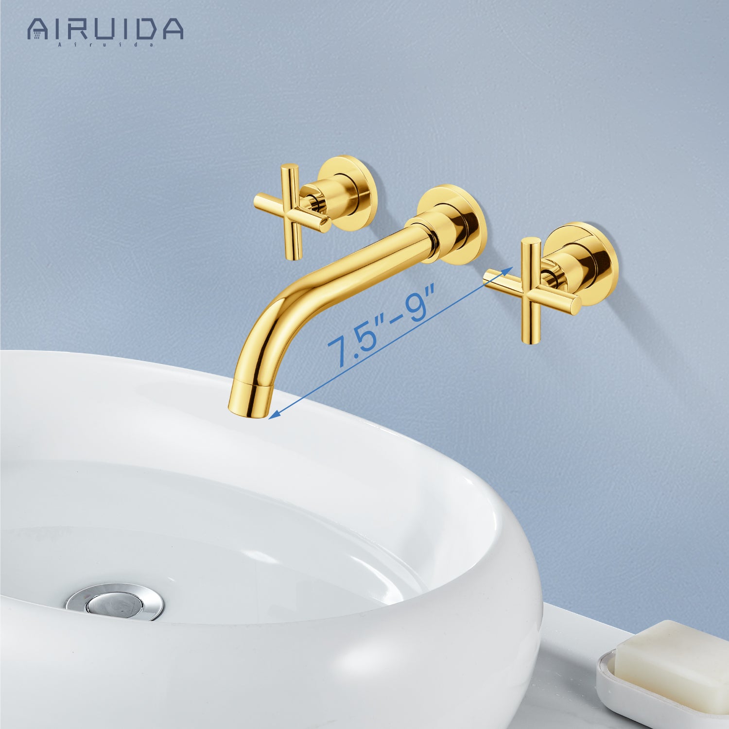 Airuida Wall Mount Bathroom Faucet Solid Brass Widespread Bathroom 360 Swivel Spout Sink Faucet Double Handles Lavatory Basin Sink Mixing Faucet with Rough in Valve