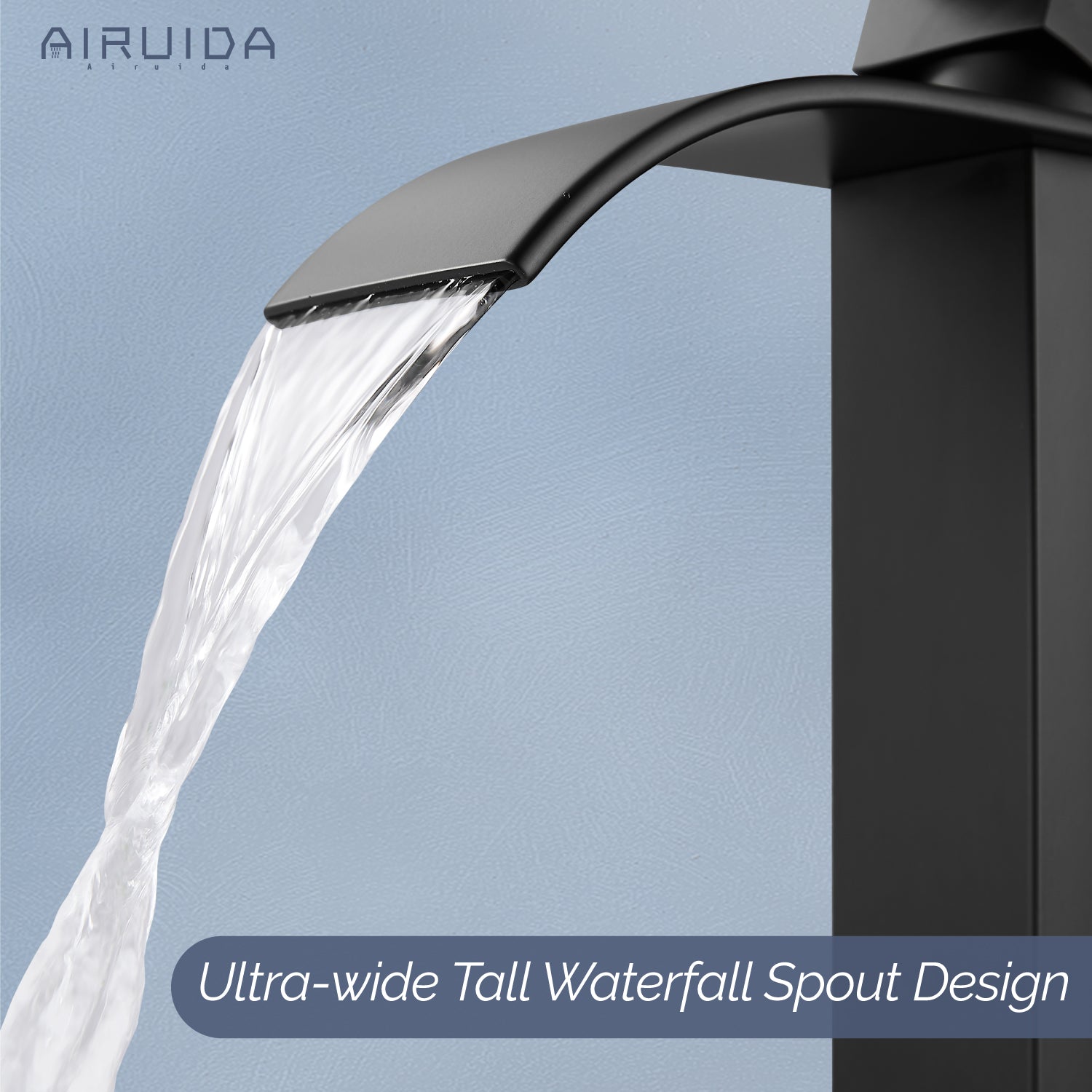 Airuida Vessel Sink Faucet Tall Waterfall Bathroom Faucet, Single Handle One Hole Mixer Bowl Tap with Large Rectangular Spout, Bar Sink Faucet Lavatory Vanity