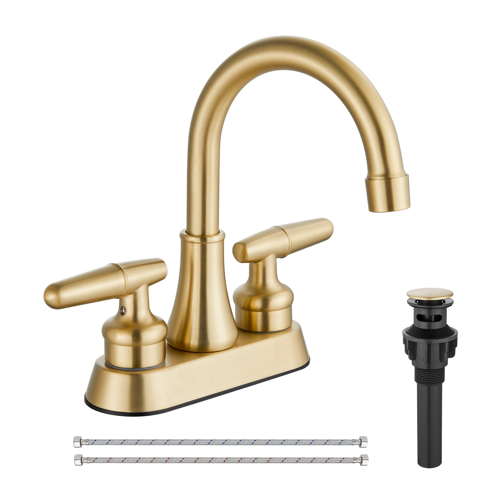 Airuida Bathroom Faucet 4 inch Centerset Two Handle Bathroom Sink Faucet 360°Swivel Spout Bathroom Faucet with Supply Hoses and Pop Up Drain Deck Mount