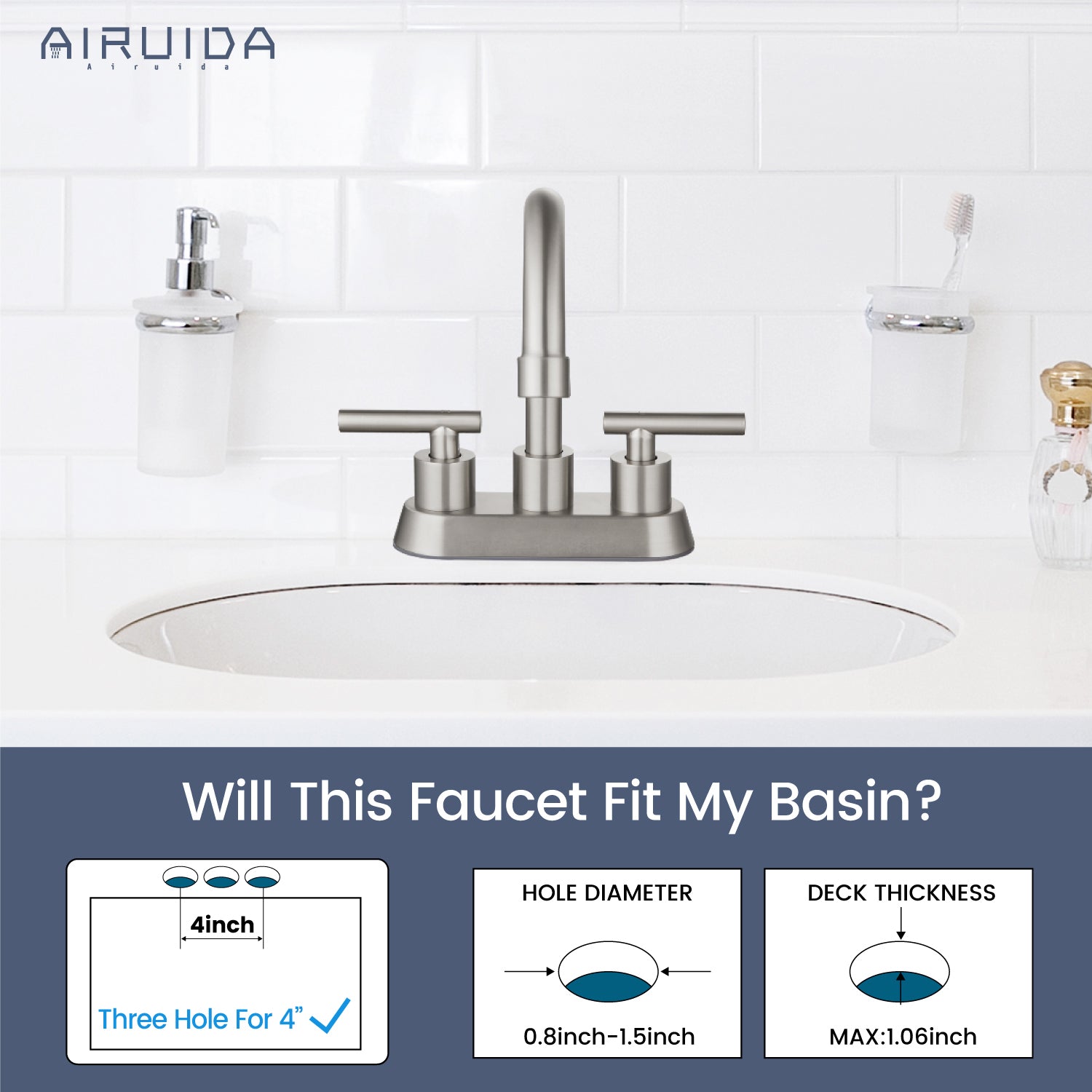 Airuida Bathroom Faucet 4 inch Centerset Two Handle Bathroom Sink Faucet 360°Swivel Spout Bathroom Faucet with Supply Hoses and Pop Up Drain Deck Mount