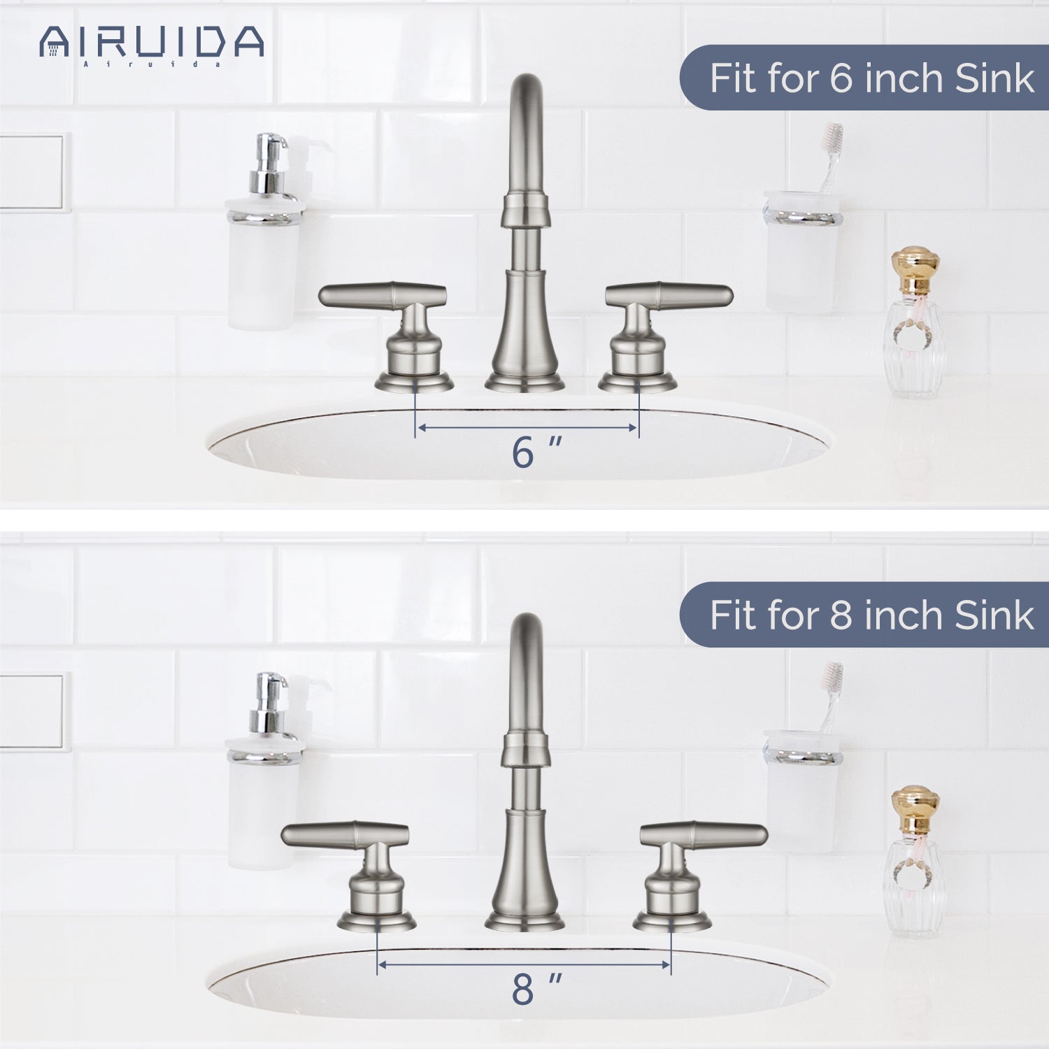 Airuida 8 Inch Widespread Bathroom Sink Faucet 2 Handles 3 Holes 360 Degree Swivel Spout Stainless Steel Lavatory Vanity Faucets Bathroom Faucets