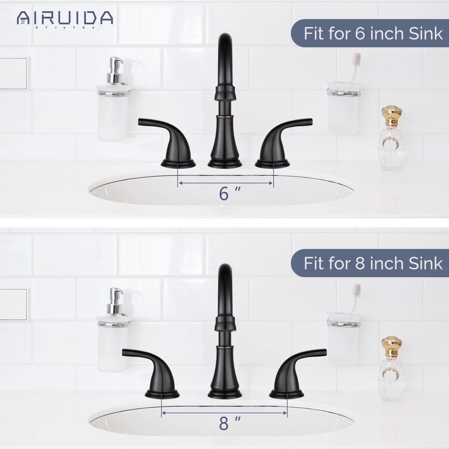 Airuida 8 Inch Widespread Bathroom Sink Faucet 2 Handles 3 Holes 360 Degree Swivel Spout Stainless Steel Lavatory Vanity Faucets Bathroom Faucets