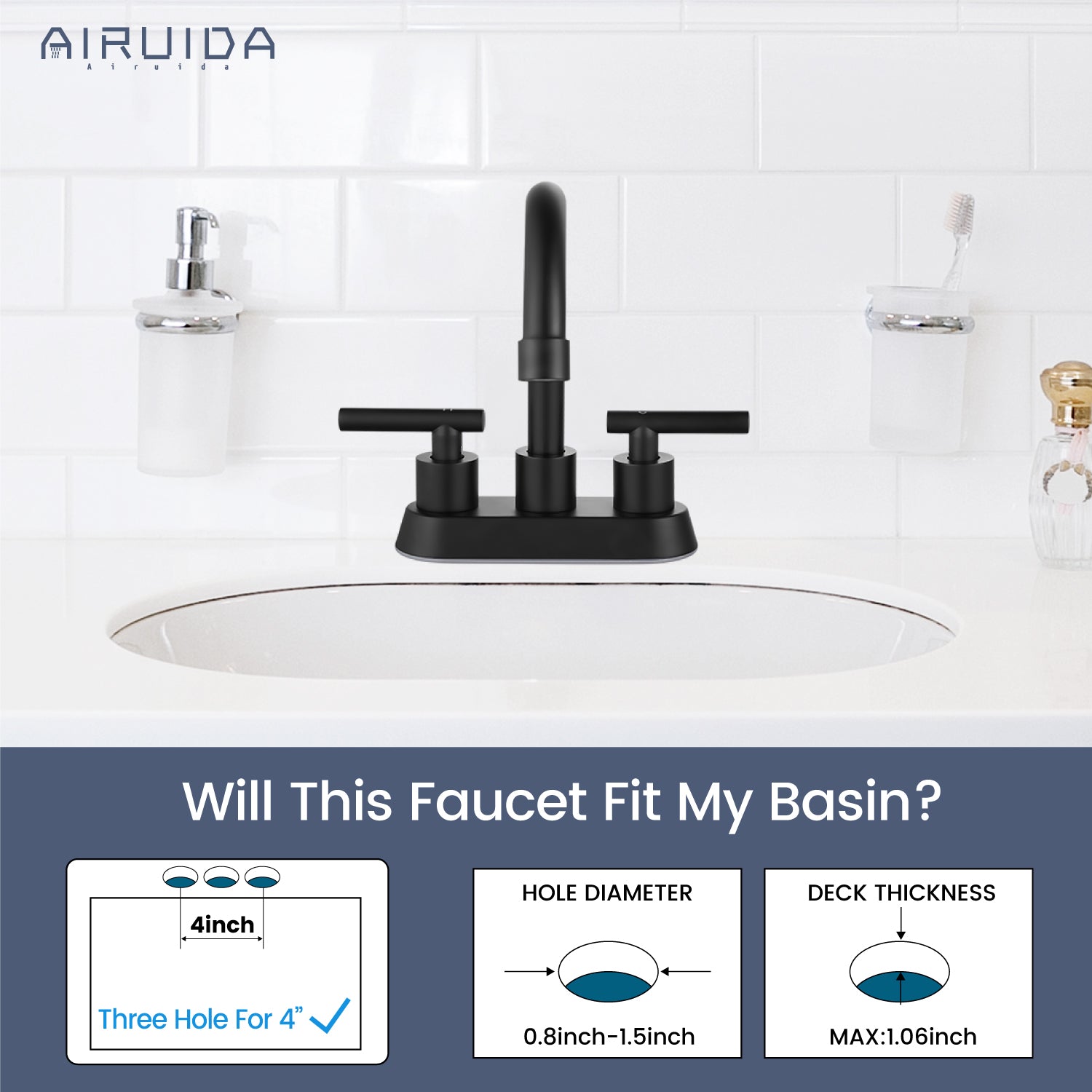 Airuida Bathroom Faucet 4 inch Centerset Two Handle Bathroom Sink Faucet 360°Swivel Spout Bathroom Faucet with Supply Hoses and Pop Up Drain Deck Mount