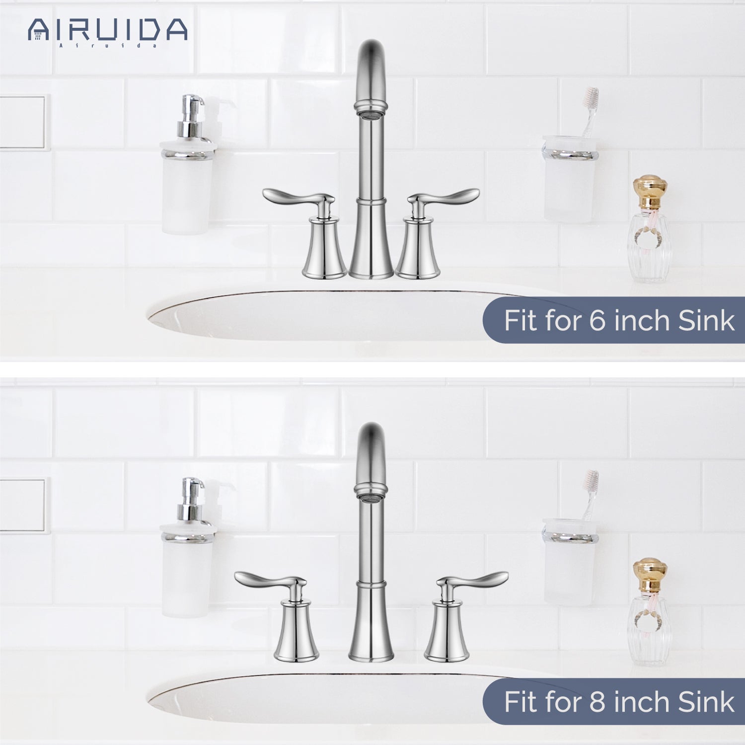 Airuida 8 Inch Widespread Bathroom Sink Faucet 2 Handles 3 Holes 360 Degree Swivel Spout Stainless Steel Lavatory Vanity Faucets Bathroom Faucets