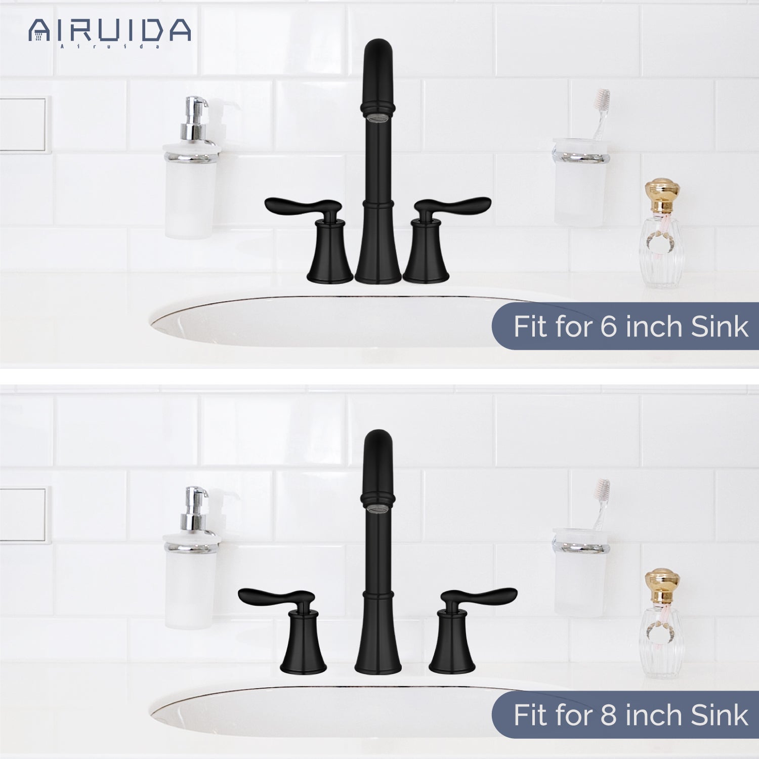 Airuida 8 Inch Widespread Bathroom Sink Faucet 2 Handles 3 Holes 360 Degree Swivel Spout Stainless Steel Lavatory Vanity Faucets Bathroom Faucets