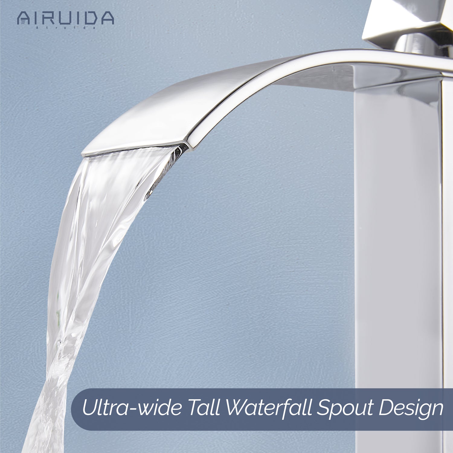 Airuida Vessel Sink Faucet Tall Waterfall Bathroom Faucet, Single Handle One Hole Mixer Bowl Tap with Large Rectangular Spout, Bar Sink Faucet Lavatory Vanity